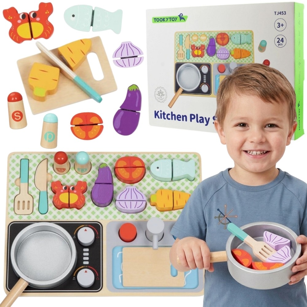 TOOKY TOY Wooden Kitchen with Accessories - Little Chef's Set
