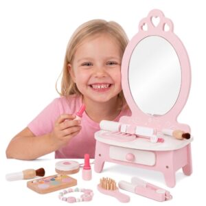 CLASSIC WORLD Wooden Dressing Table for Girls with Mirror + Hair Straightener 11 accessories