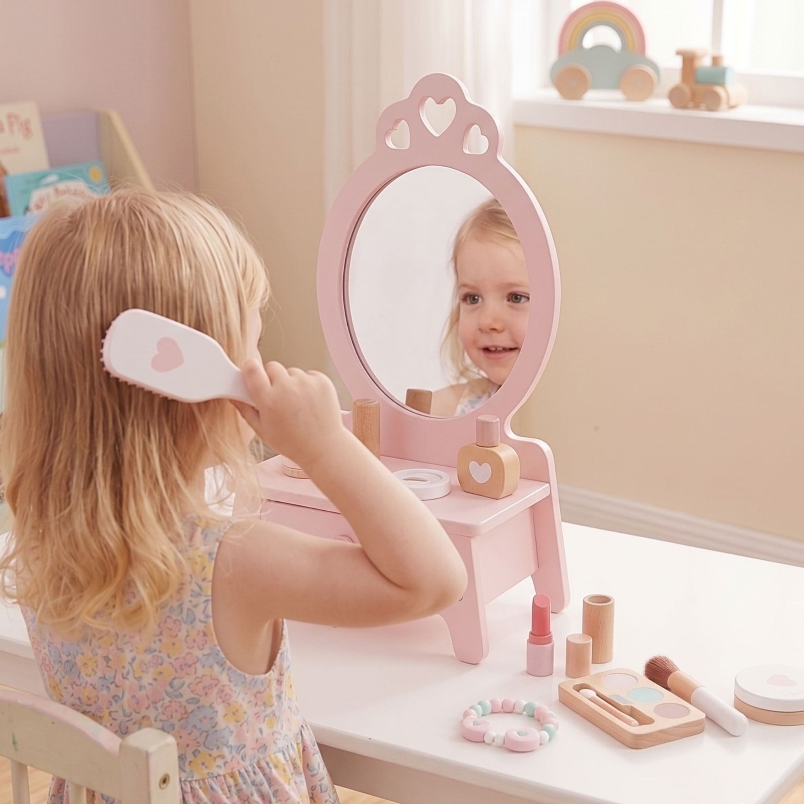 CLASSIC WORLD Wooden Dressing Table for Girls with Mirror + Hair Straightener 11 accessories - Slika 2