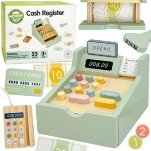 WOOPIE GREEN Wooden Educational Cash Register with Accessories 23 pcs FSC
