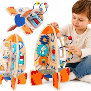 Tooky Toy Large Wooden Educational Toy Multifunctional Rocket