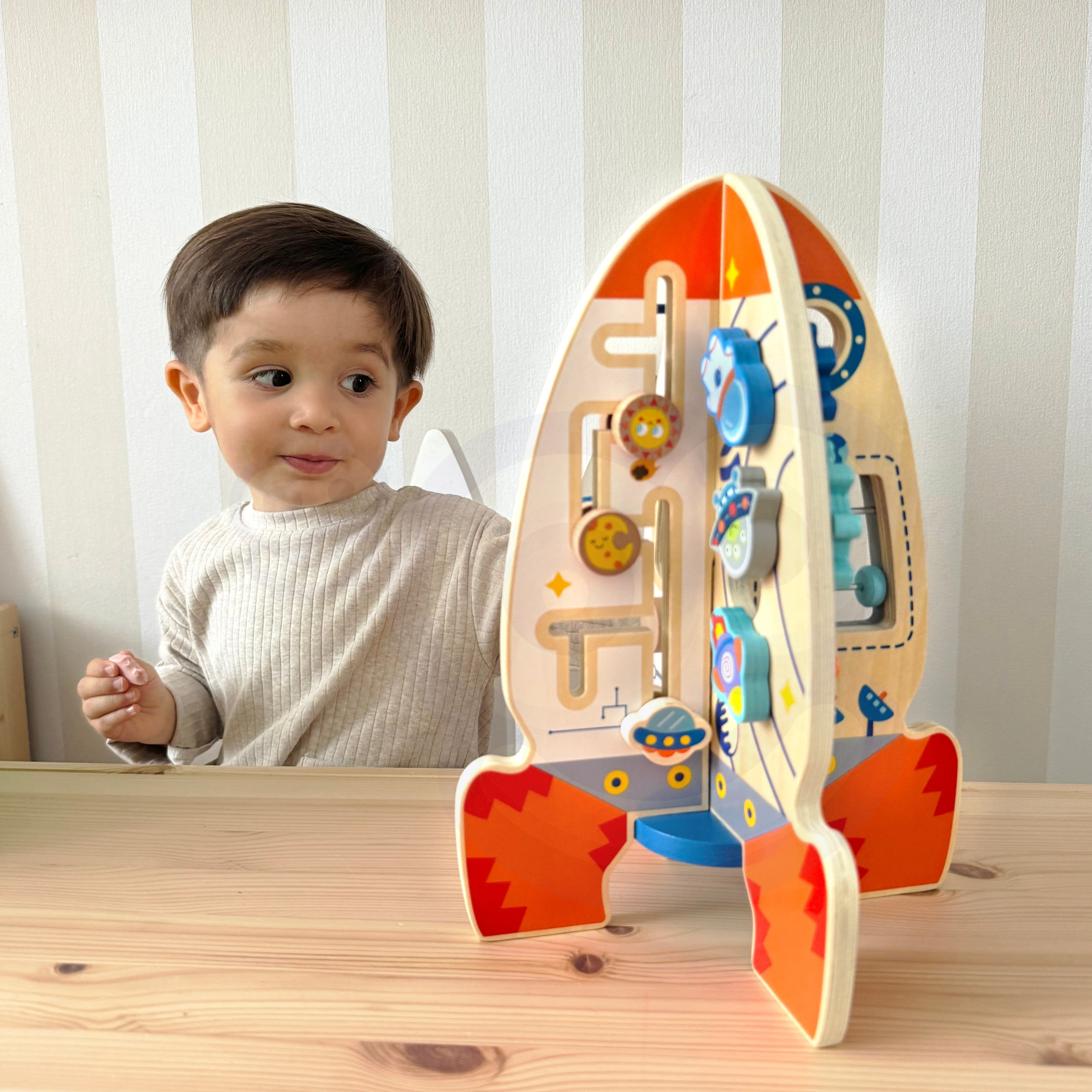 Tooky Toy Large Wooden Educational Toy Multifunctional Rocket - Slika 2