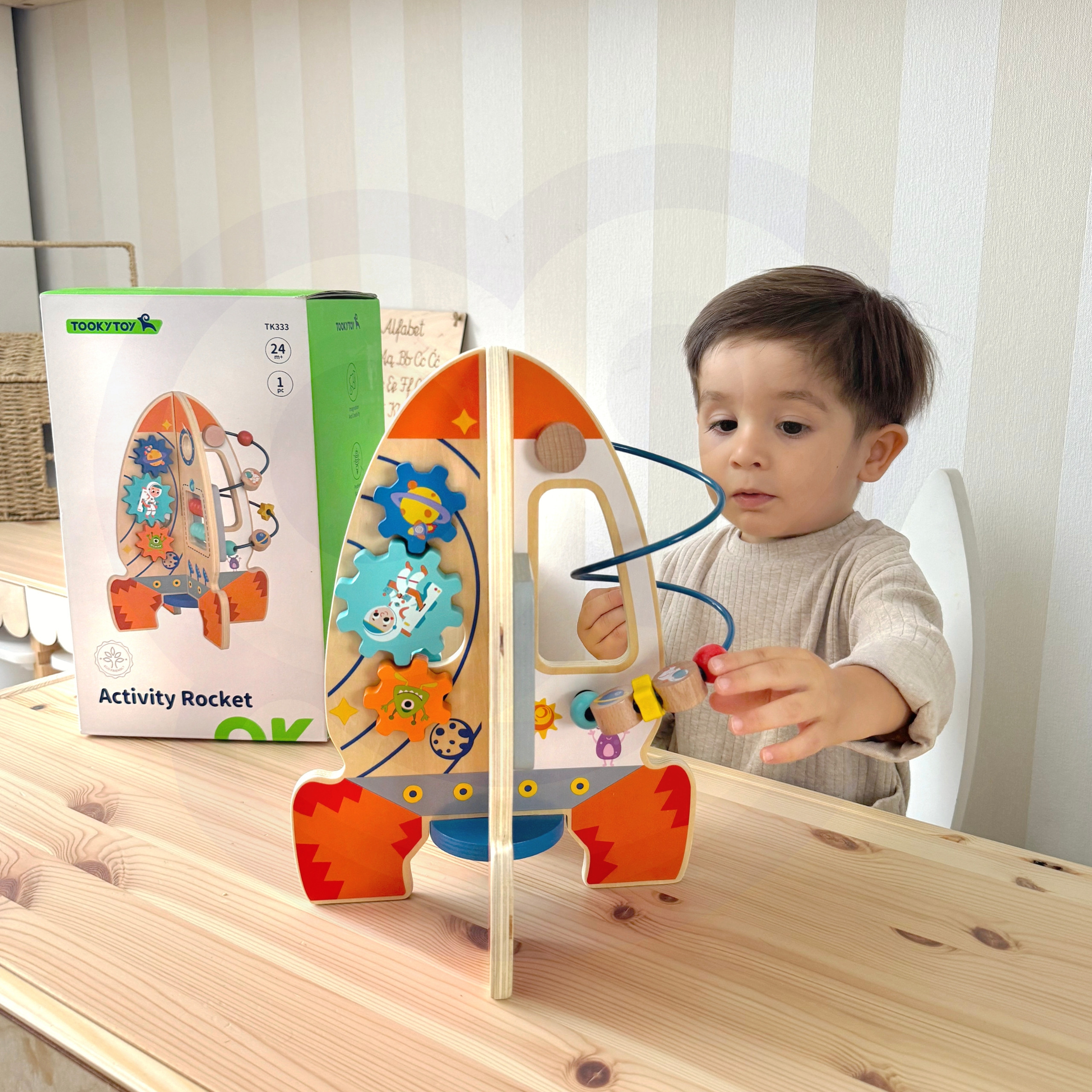Tooky Toy Large Wooden Educational Toy Multifunctional Rocket - Slika 3