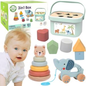 WOOPIE GREEN Sorter Box 3in1 Blocks Pyramid Elephant FSC