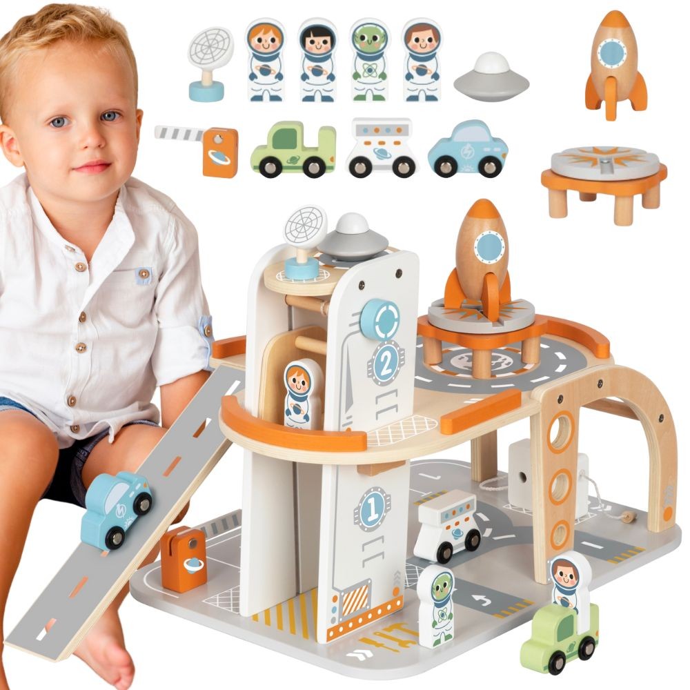 TOOKY TOY Wooden Space Parking Space Station