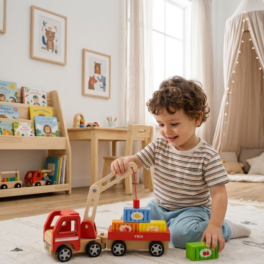 VIGA Wooden Crane with Containers - Slika 2