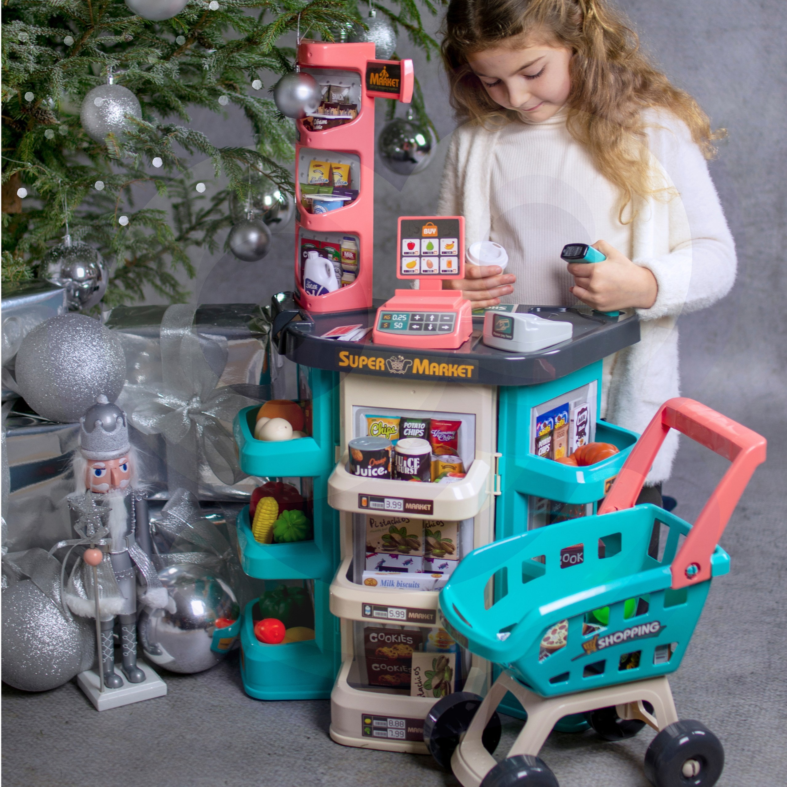 WOOPIE Supermarket Store and Trolley Shopping Cart Checkout Scale Scanner 47 acc - Slika 8
