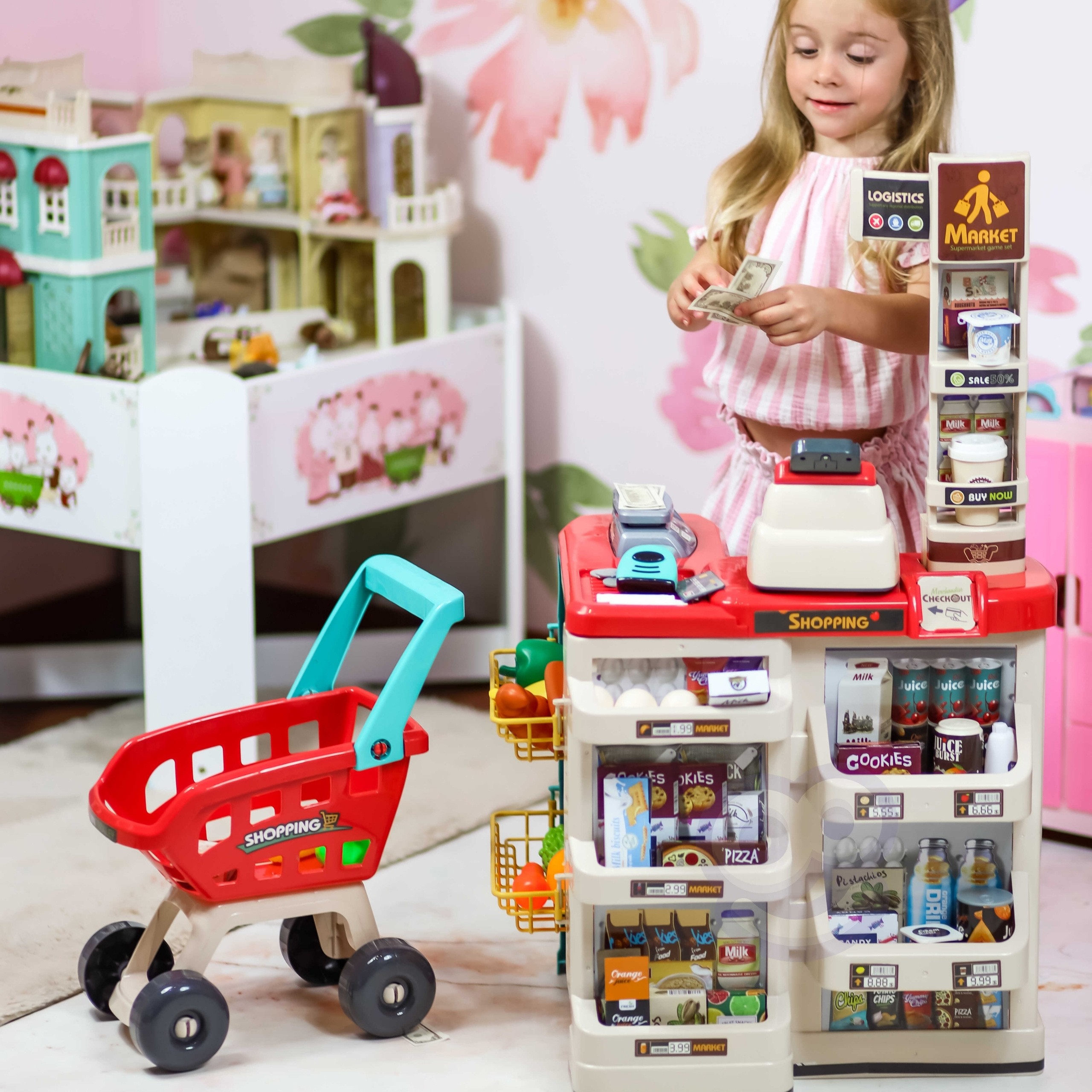 WOOPIE Supermarket Store with Shopping Cart Scale Cash Register Scanner + 48 Accs. - Slika 6