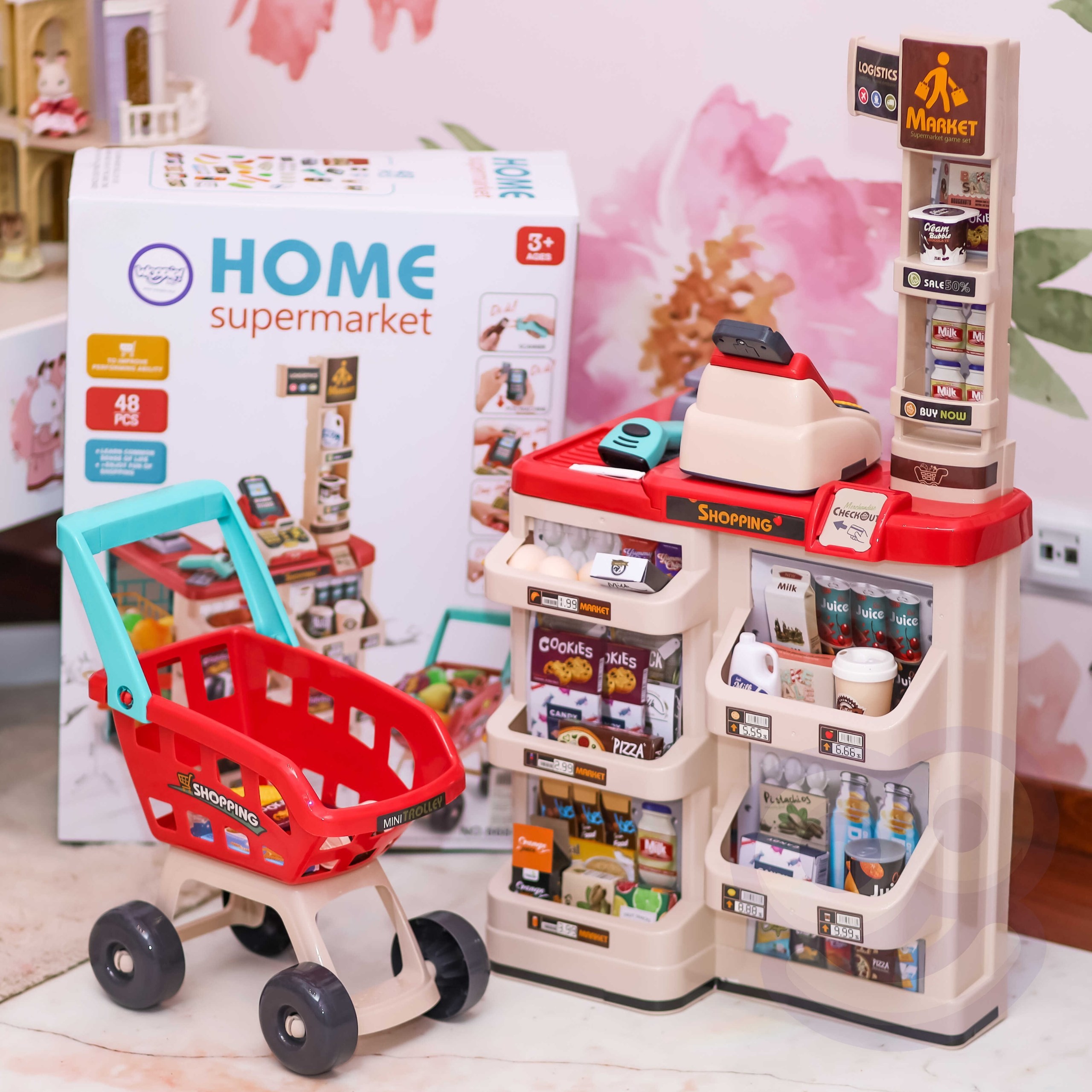 WOOPIE Supermarket Store with Shopping Cart Scale Cash Register Scanner + 48 Accs. - Slika 8