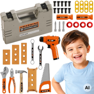 WOOPIE Tool Set in a Case 45 Pieces for Little Handyman Battery-Powered Drill and Light