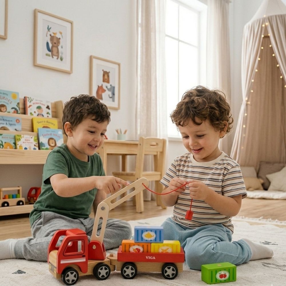 VIGA Wooden Crane with Containers - Slika 3