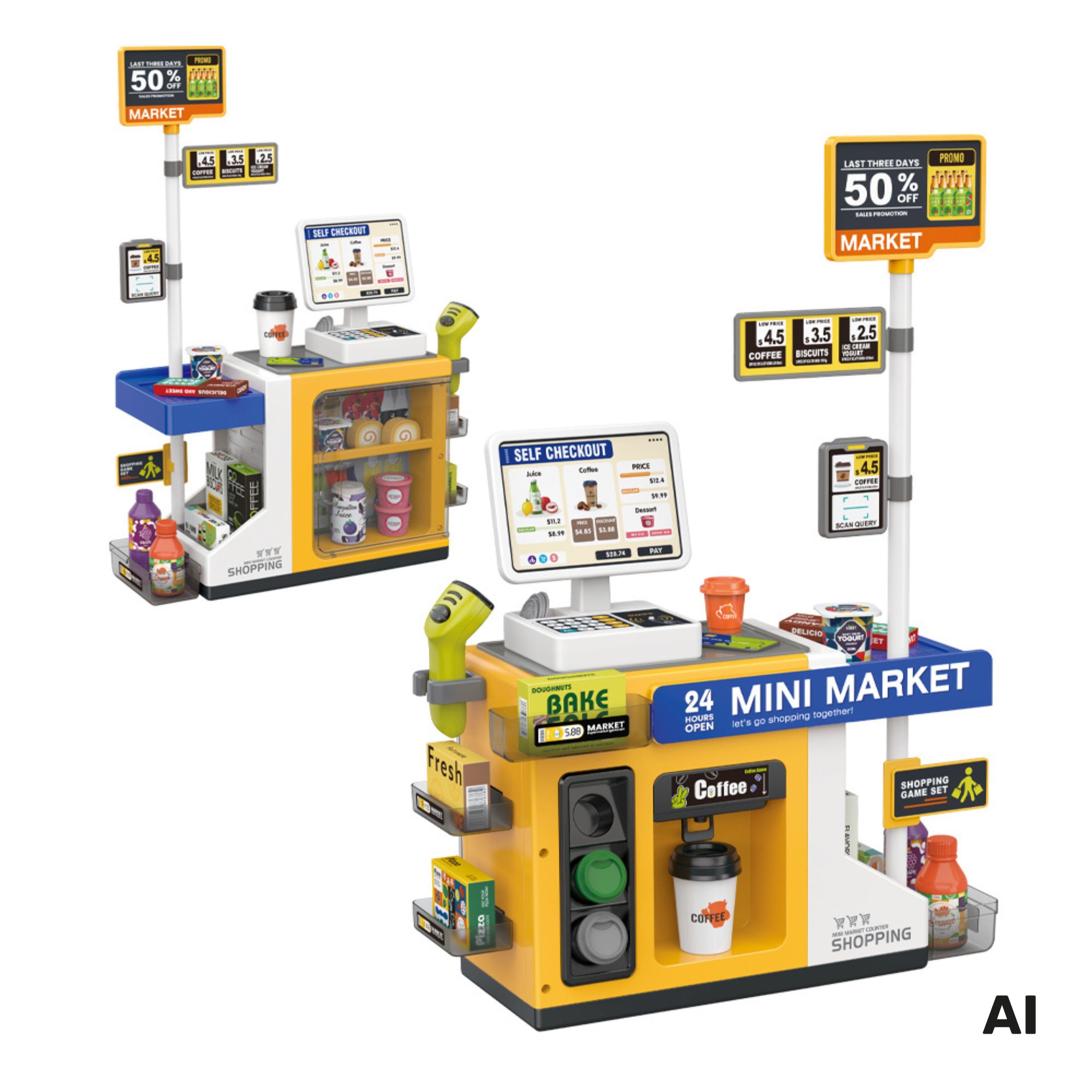 WOOPIE Mini Market Interactive Cash Register Scanner Accessories Sounds Light - Slika 5