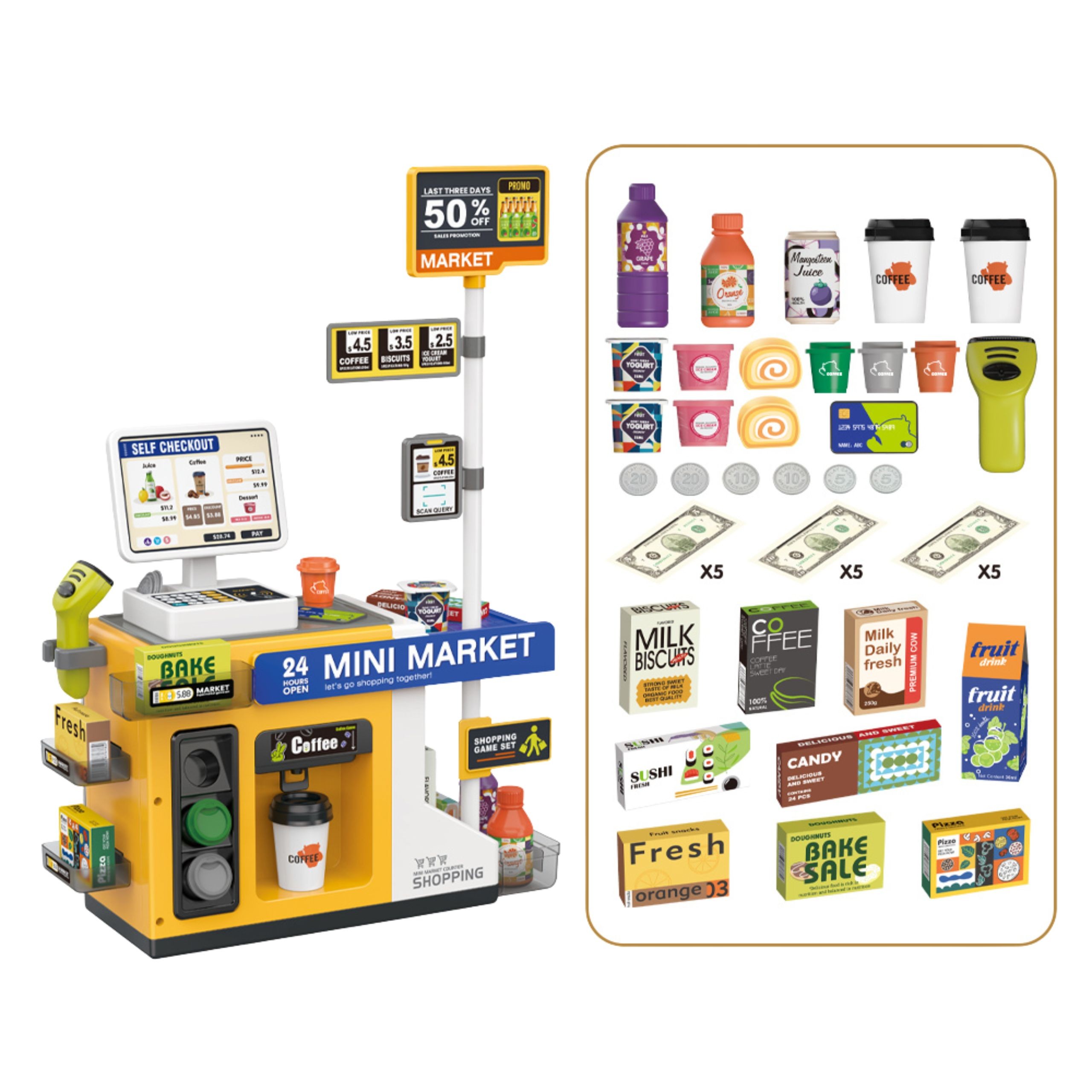 WOOPIE Mini Market Interactive Cash Register Scanner Accessories Sounds Light - Slika 6