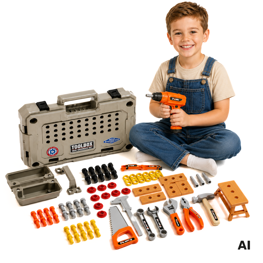 WOOPIE Tool Set in a Case 78 Pieces for Little Handyman Battery-Powered Drill and Light