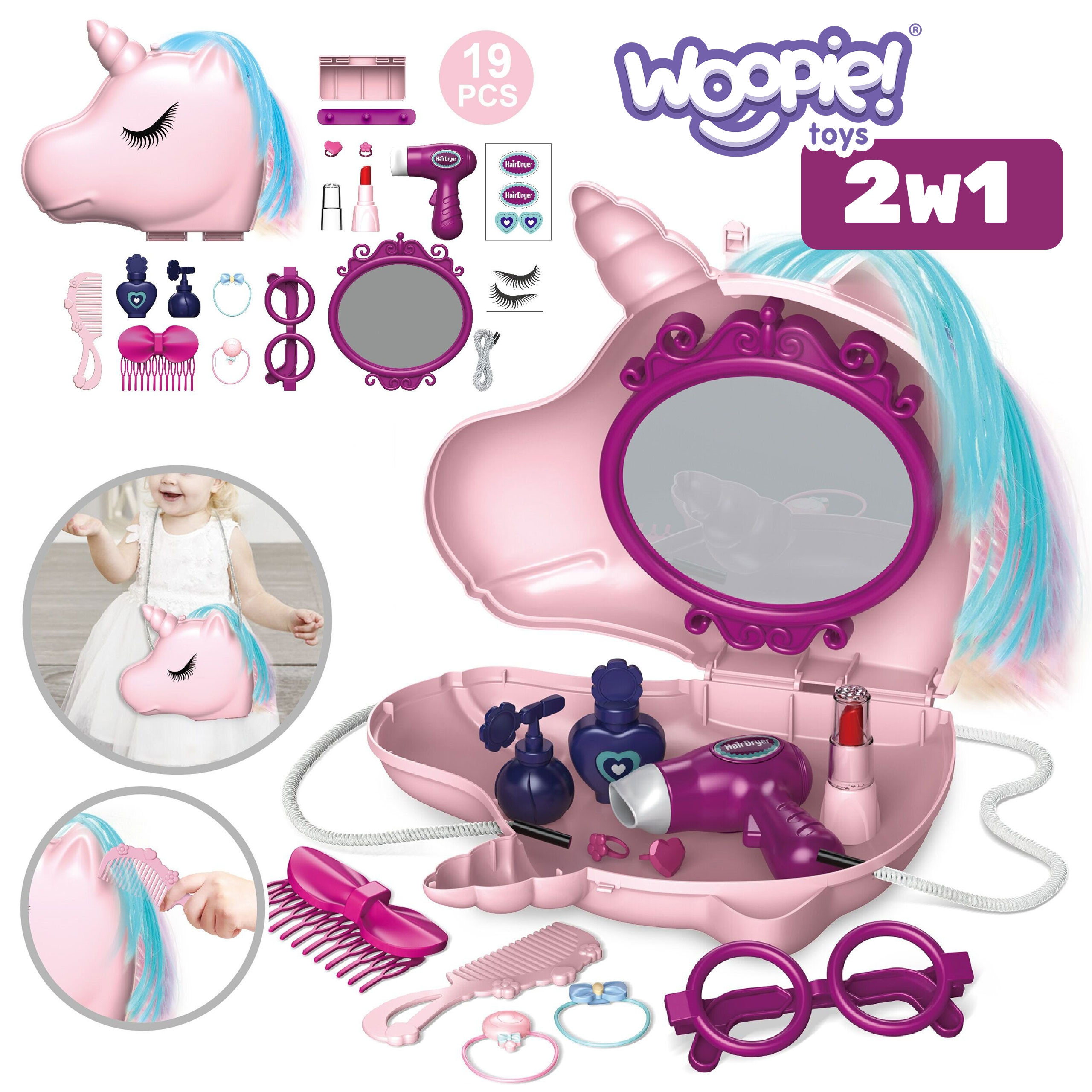 WOOPIE Dressing Table for Girls 2 in 1 Beauty Salon in a Unicorn Bag - Slika 5
