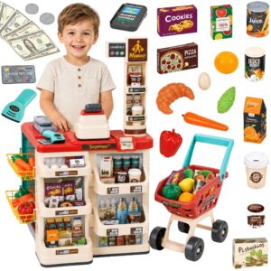 WOOPIE Supermarket Store with Shopping Cart Scale Cash Register Scanner + 48 Accs.