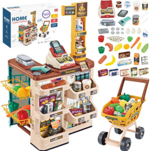 WOOPIE Supermarket Store with Trolley Scale Cash Register Scanner + 48 Accs.