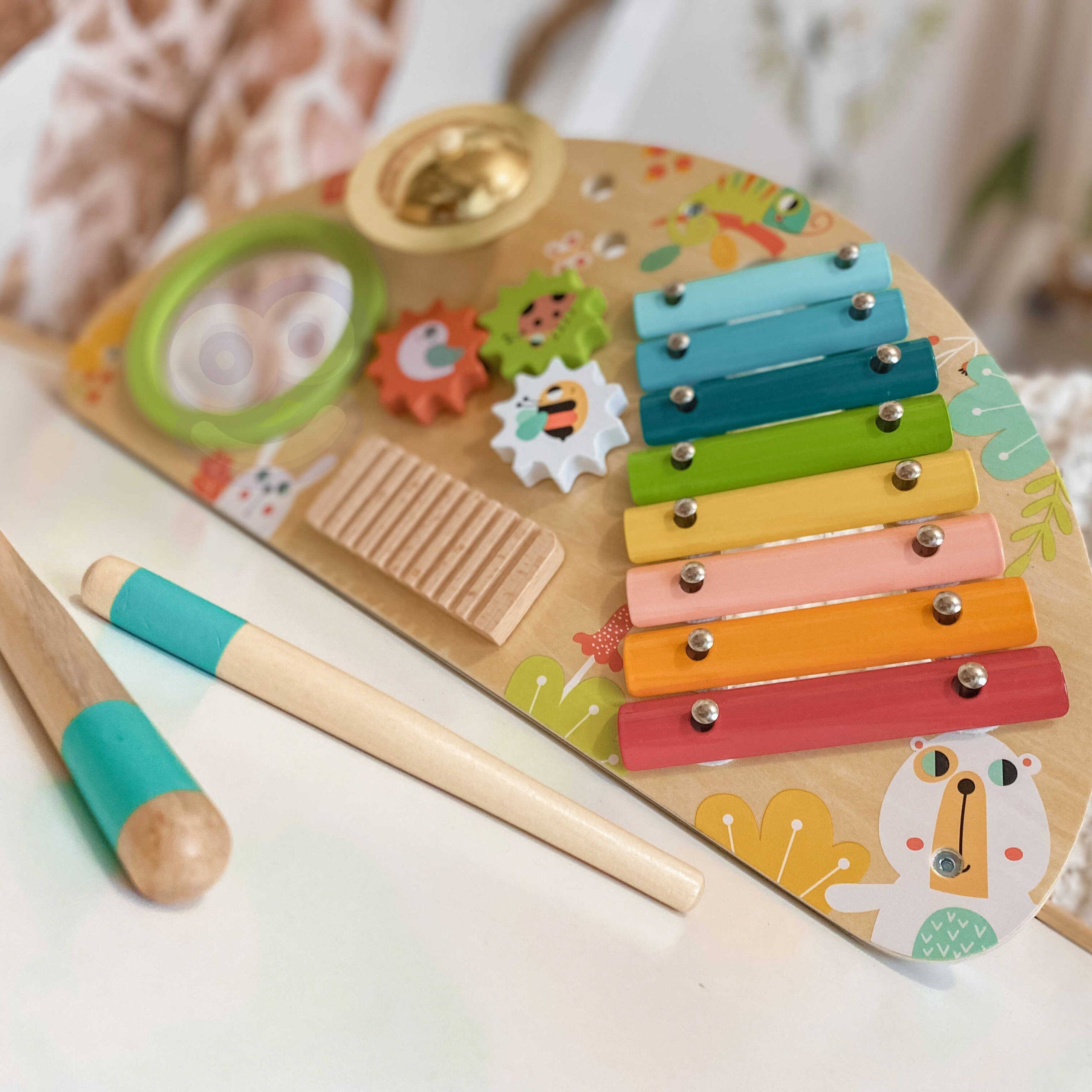 TOOKY TOY Multifunctional Instrument Music Center Xylophone Gears Grater Drum Cymbal Chopsticks - Slika 3