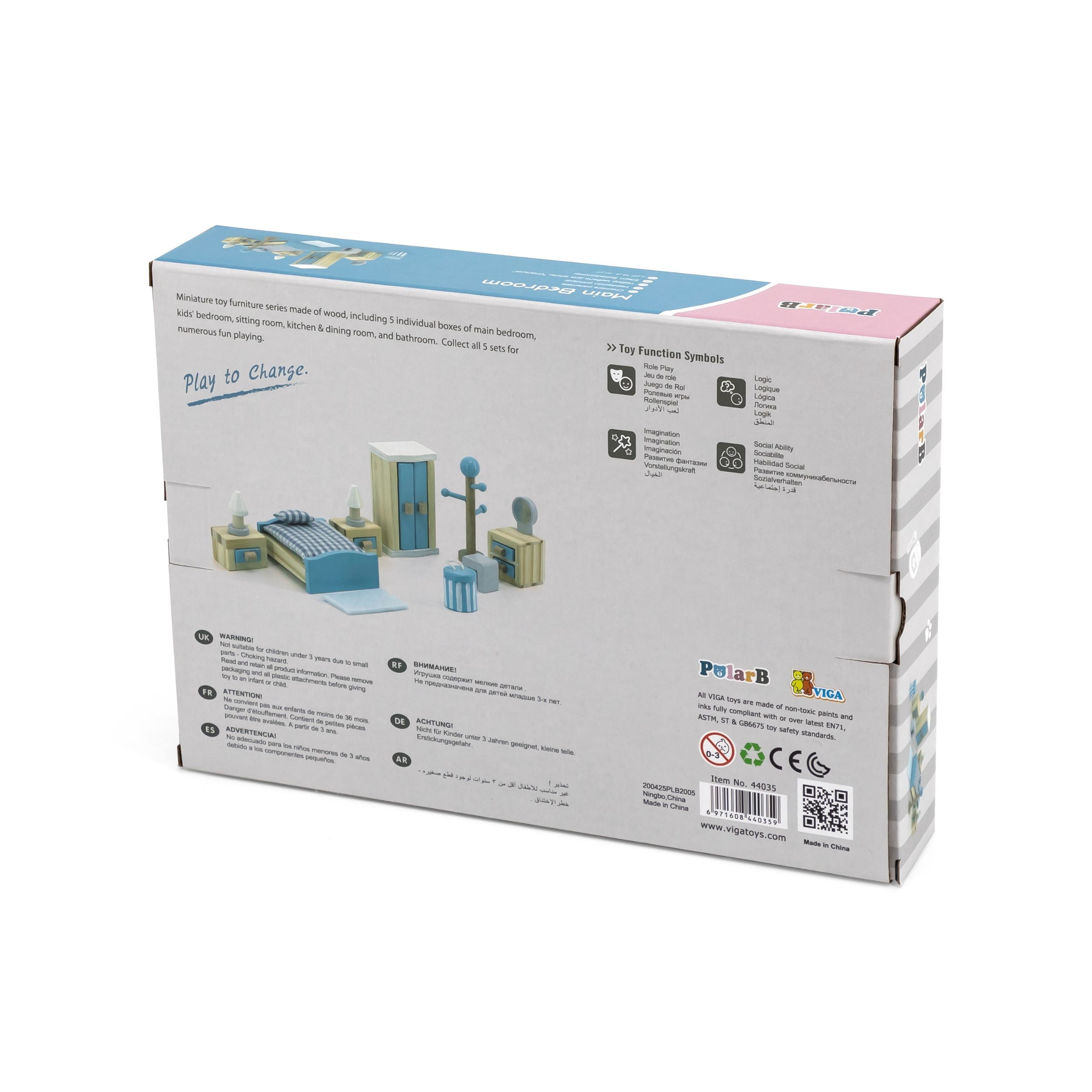 VIGA PolarB Dollhouse Bedroom Furniture Set - Slika 6