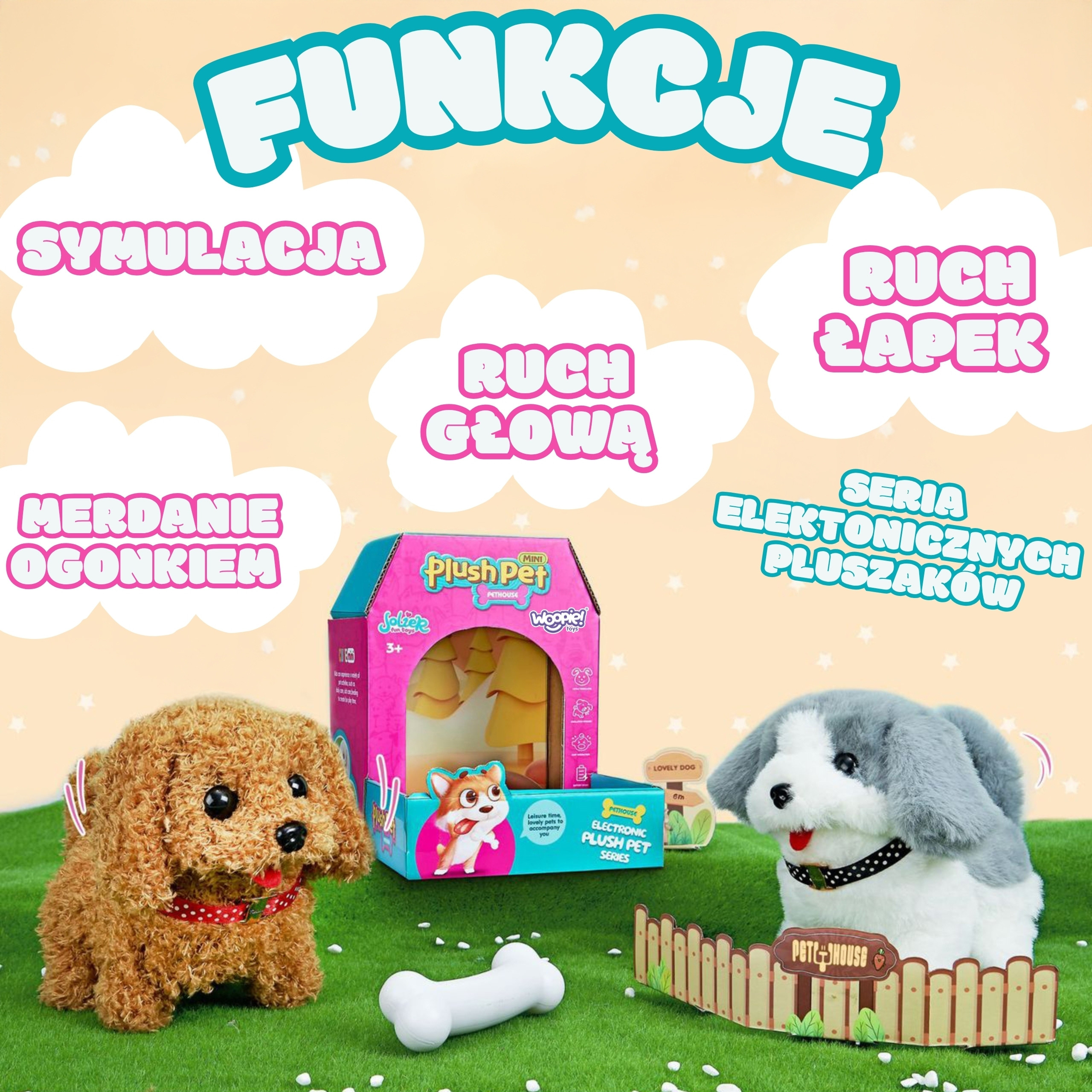 WOOPIE Interactive Plush Dog with Bone Poodle Husky - Slika 7
