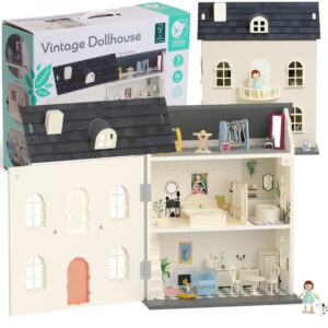 CLASSIC WORLD Wooden Dollhouse Vintage Furniture Large Accessories 36pcs