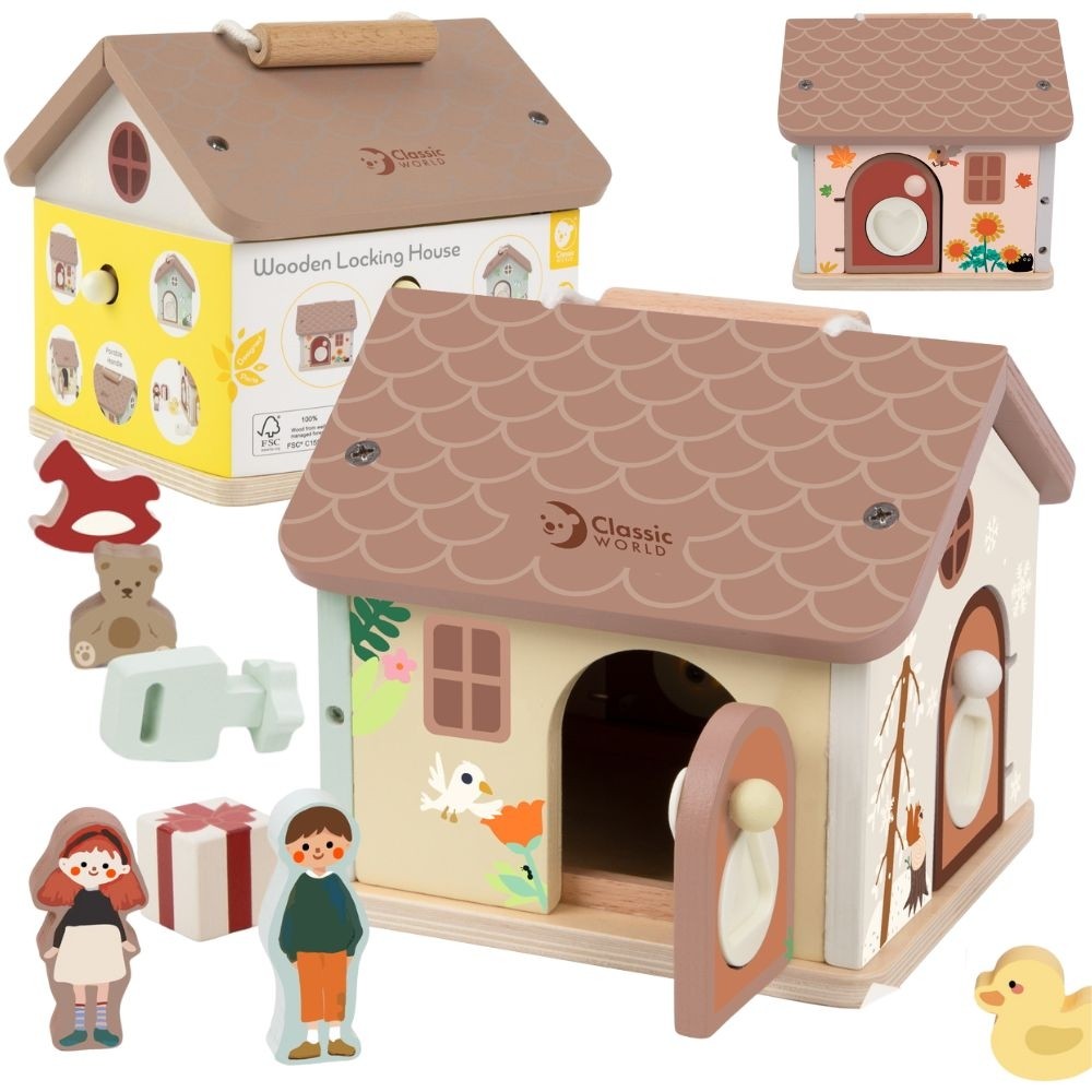 CLASSIC WORLD Wooden Sensory Educational House with Locks and Keys 11 pcs.