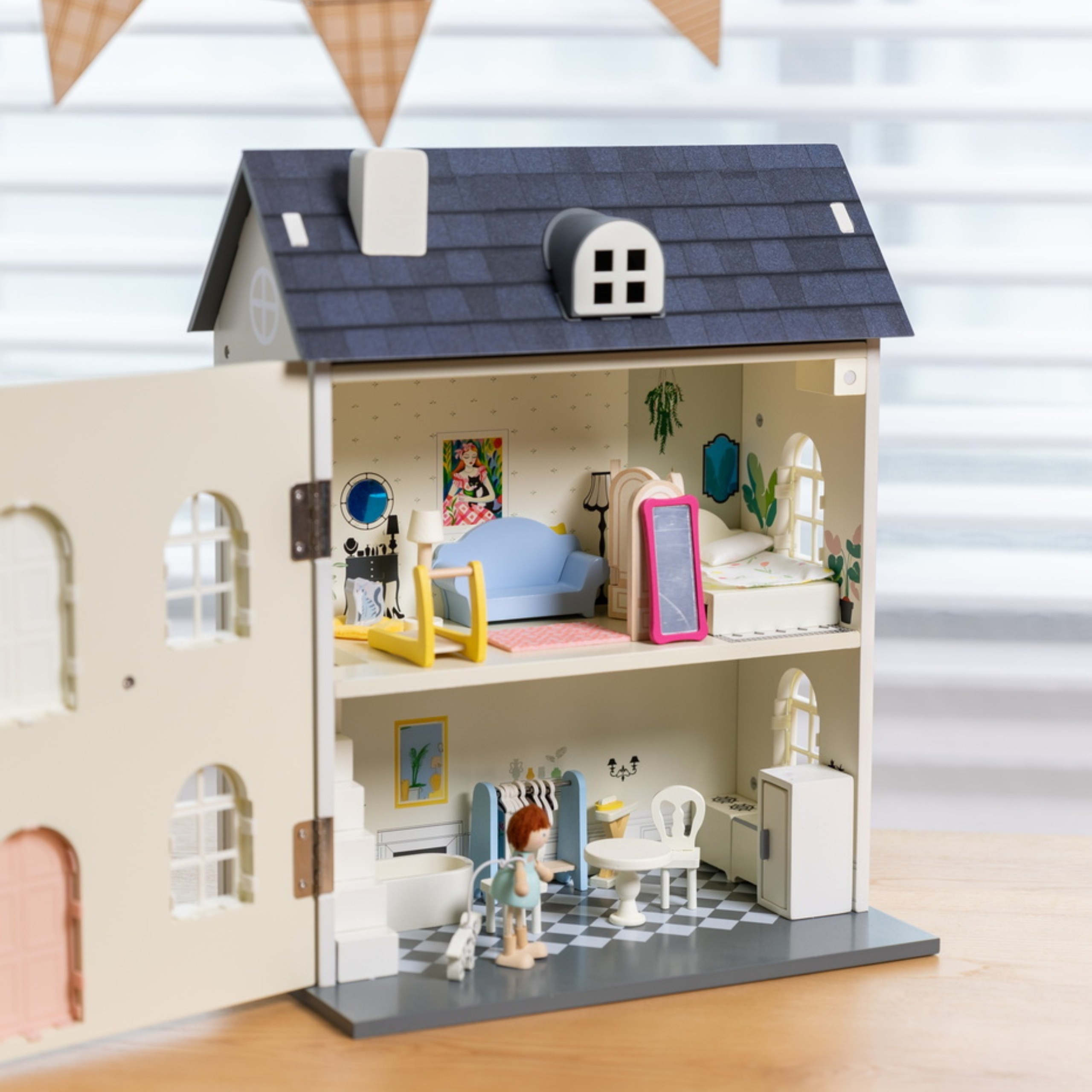 CLASSIC WORLD Wooden Dollhouse Vintage Furniture Large Accessories 36pcs - Slika 2