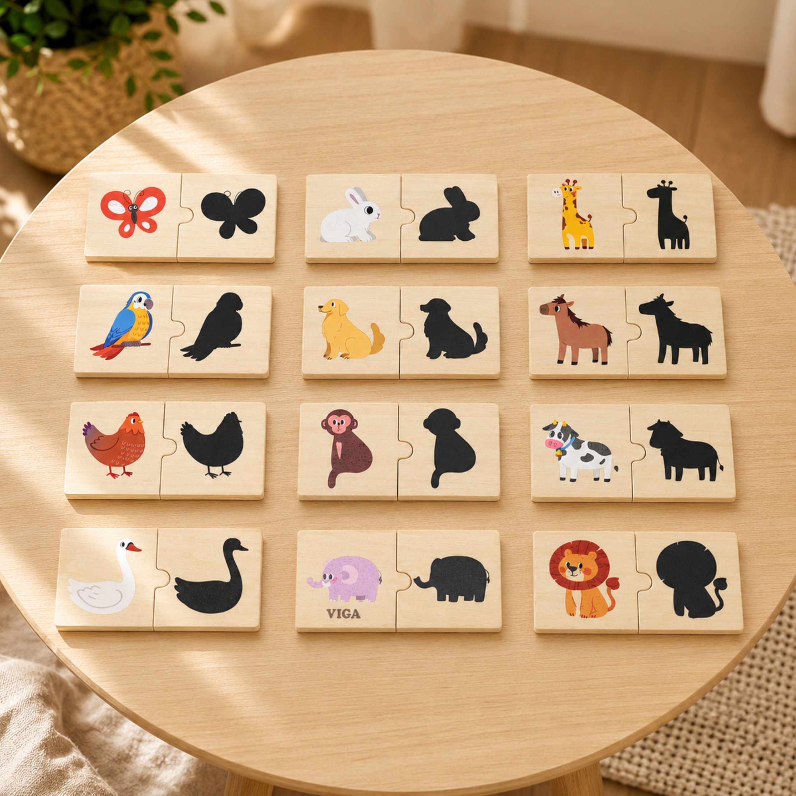 VIGA Wooden Puzzle Set Animal Match Shadow Puzzle - Slika 3