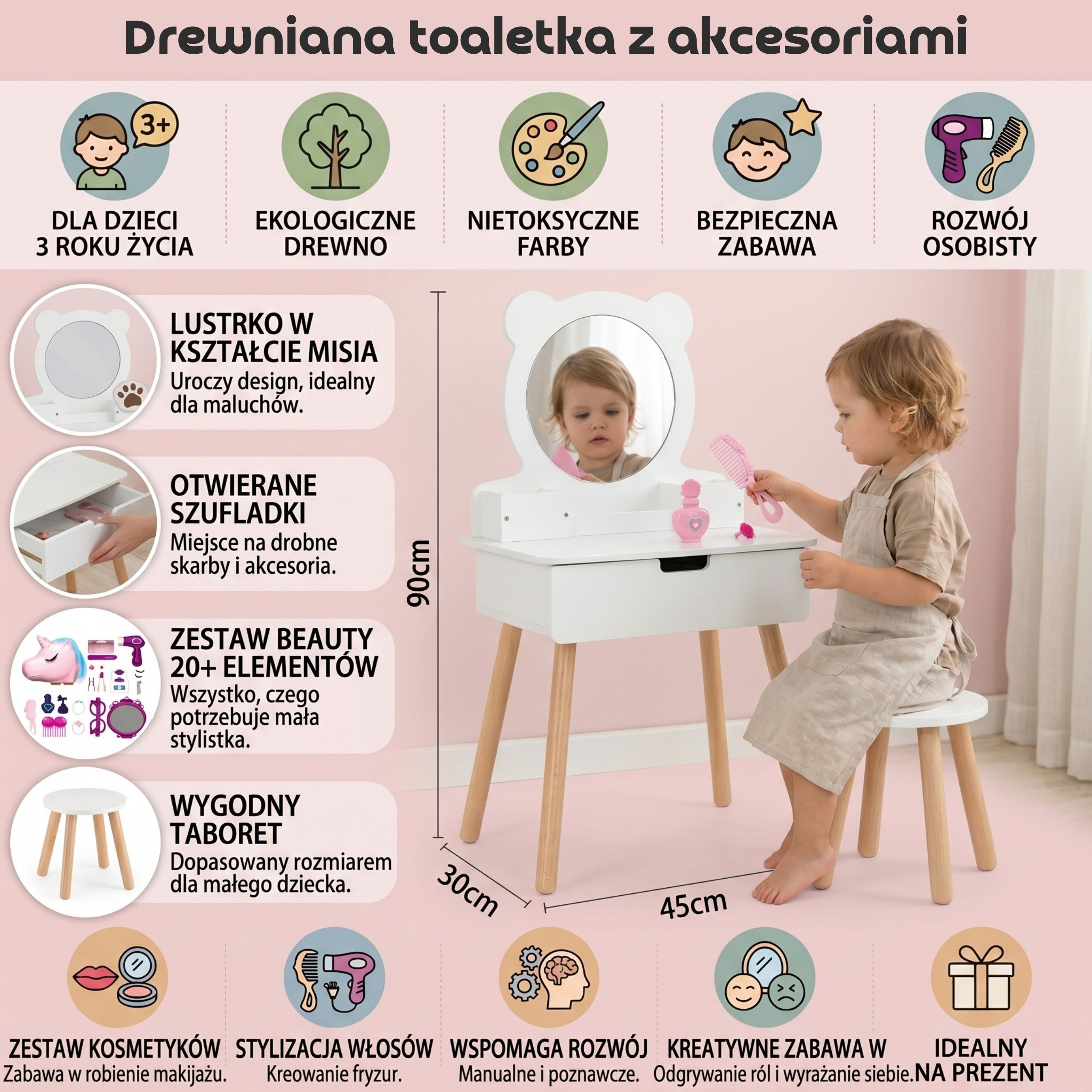 VIGA White Dressing Table + Salon-Style Accessories Set - Slika 2