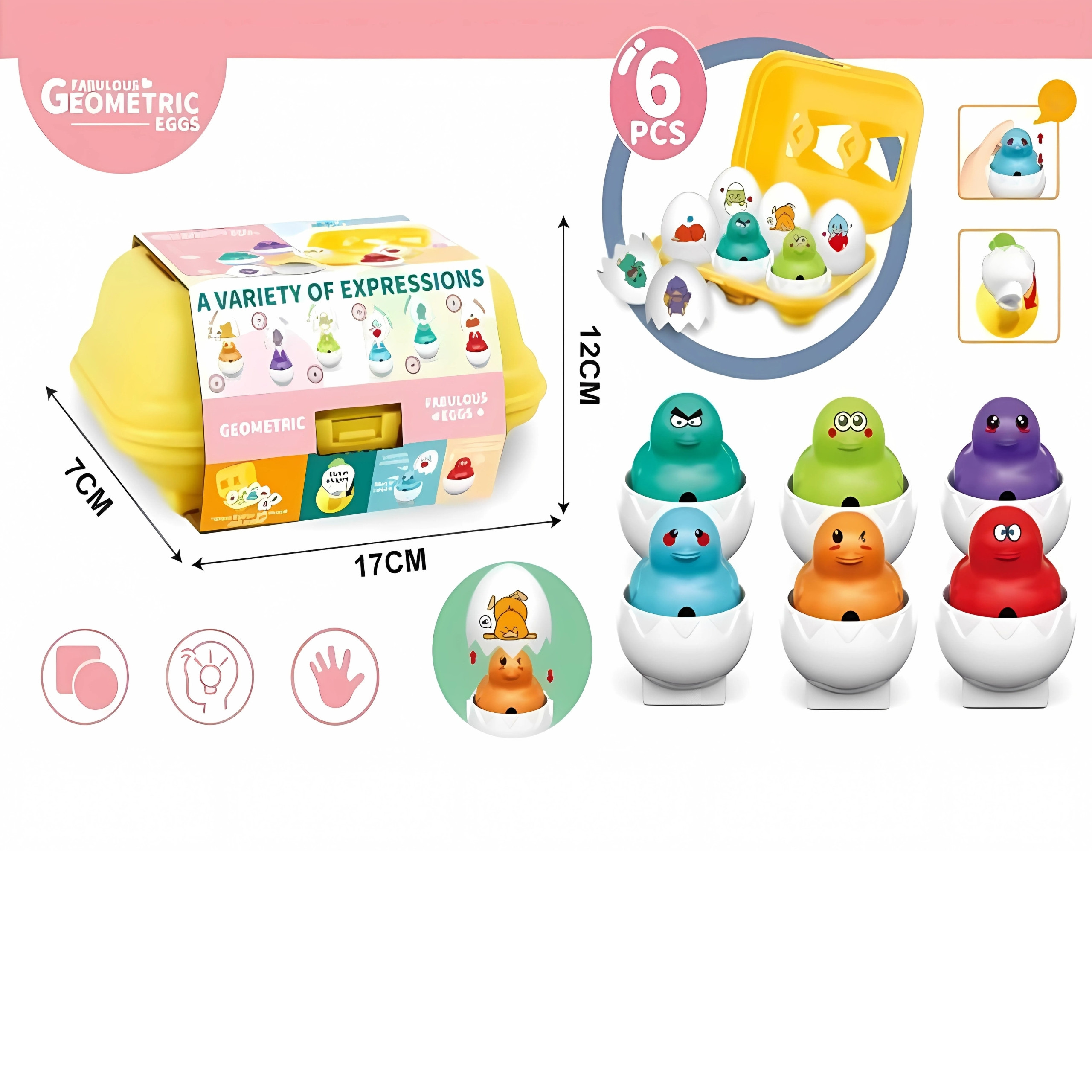 WOOPIE Montessori Shape Sorter Puzzle Match Fun Chicks Eggs 6pcs - Slika 4
