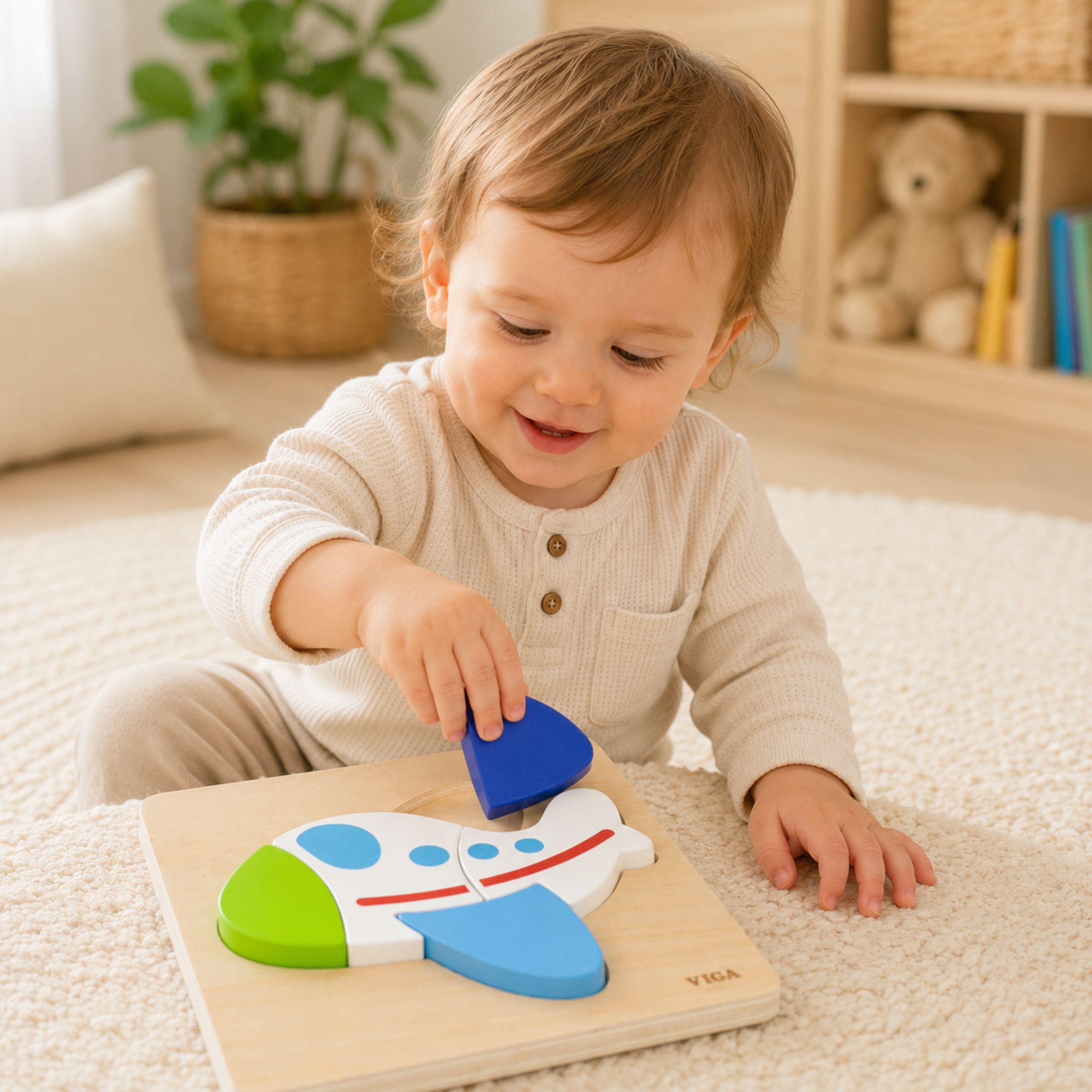 VIGA Wooden Puzzle – Colorful Airplane - Slika 3