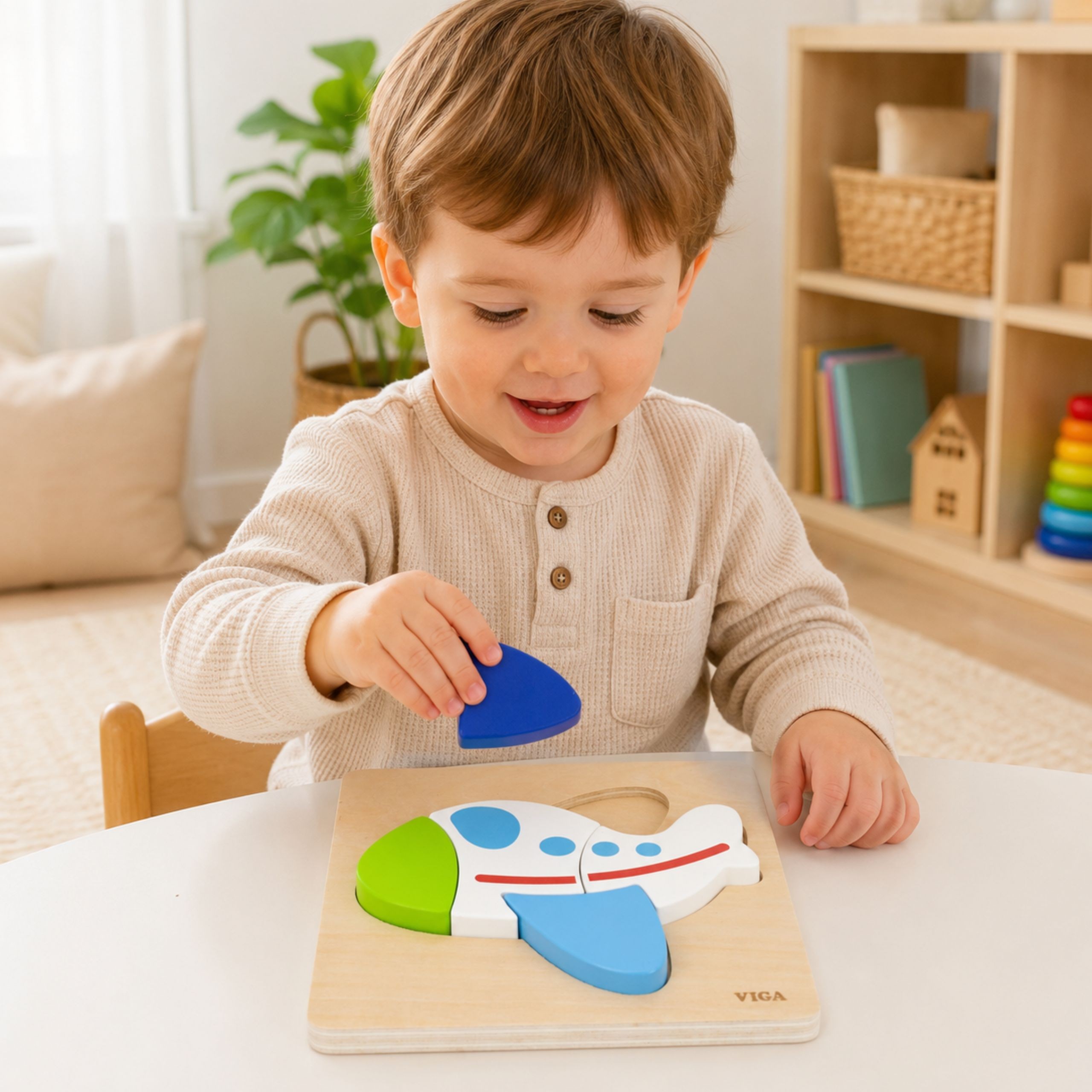 VIGA Wooden Puzzle – Colorful Airplane - Slika 4