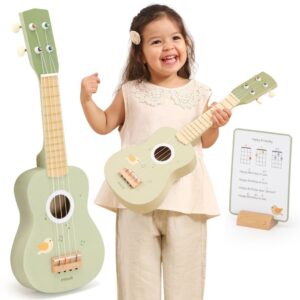 Viga Wooden Ukulele Guitar for Kids Green with Musical Notes