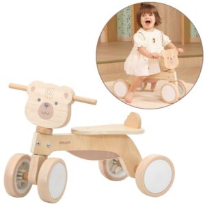 VIGA PolarB Wooden Ride-on Brown Teddy Bear with Soft Wheels