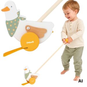 VIGA PolarB Wooden Push Goose on a Stick for Children 12m+