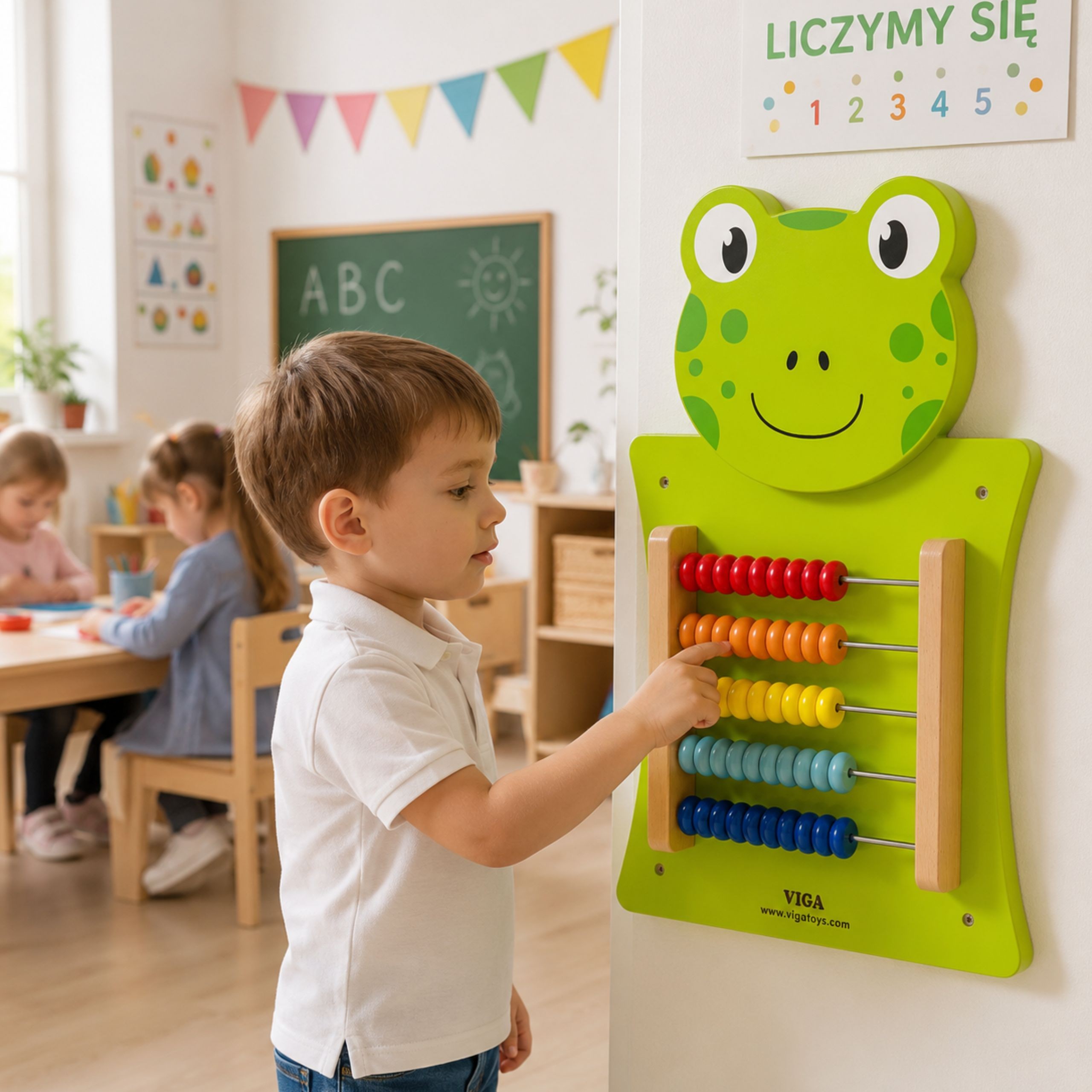 VIGA Wooden Manipulative Board Abacus Frog FSC Montessori Certificate - Slika 2