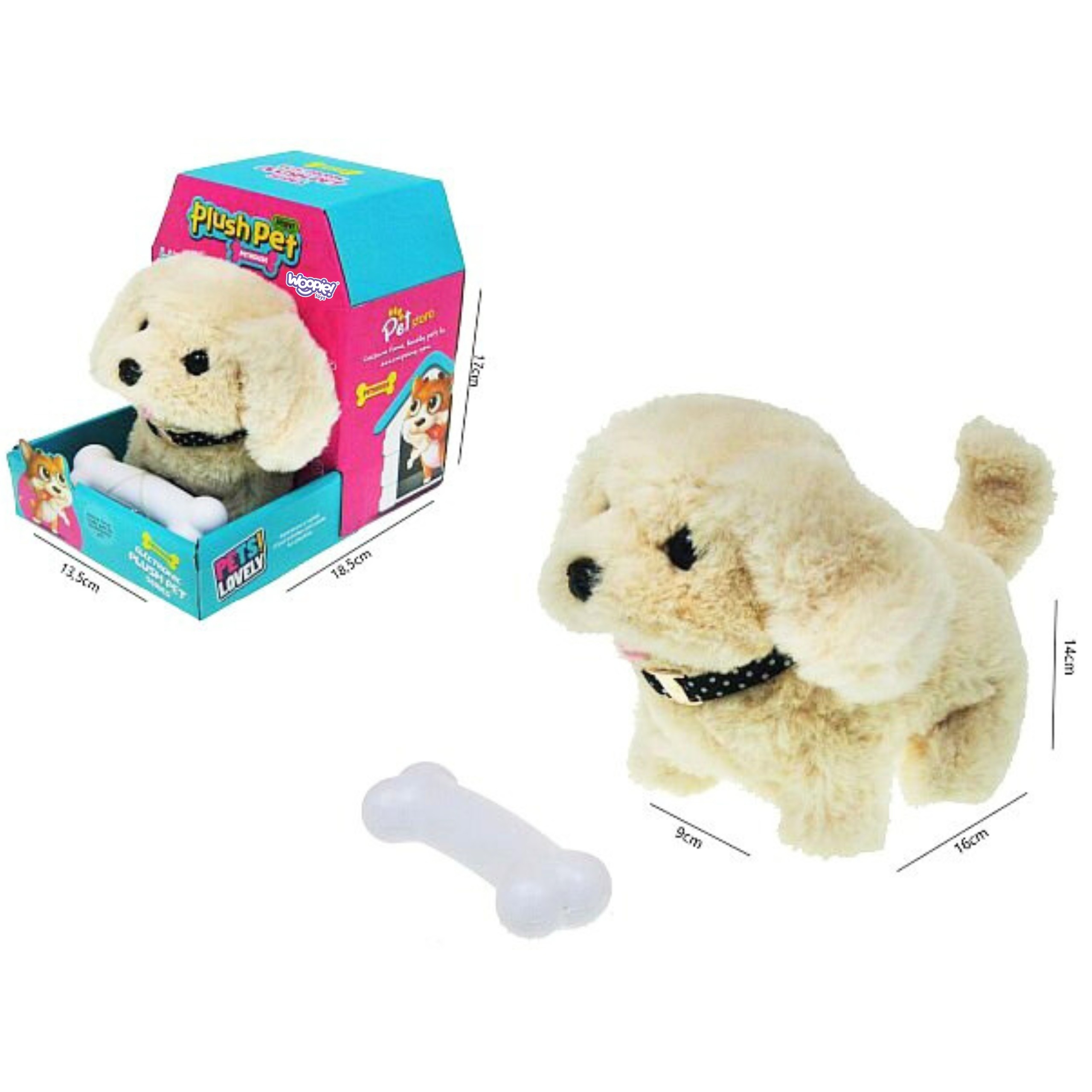 WOOPIE Interactive Plush Dog with Bone Bichon Golden Retriever - Slika 6