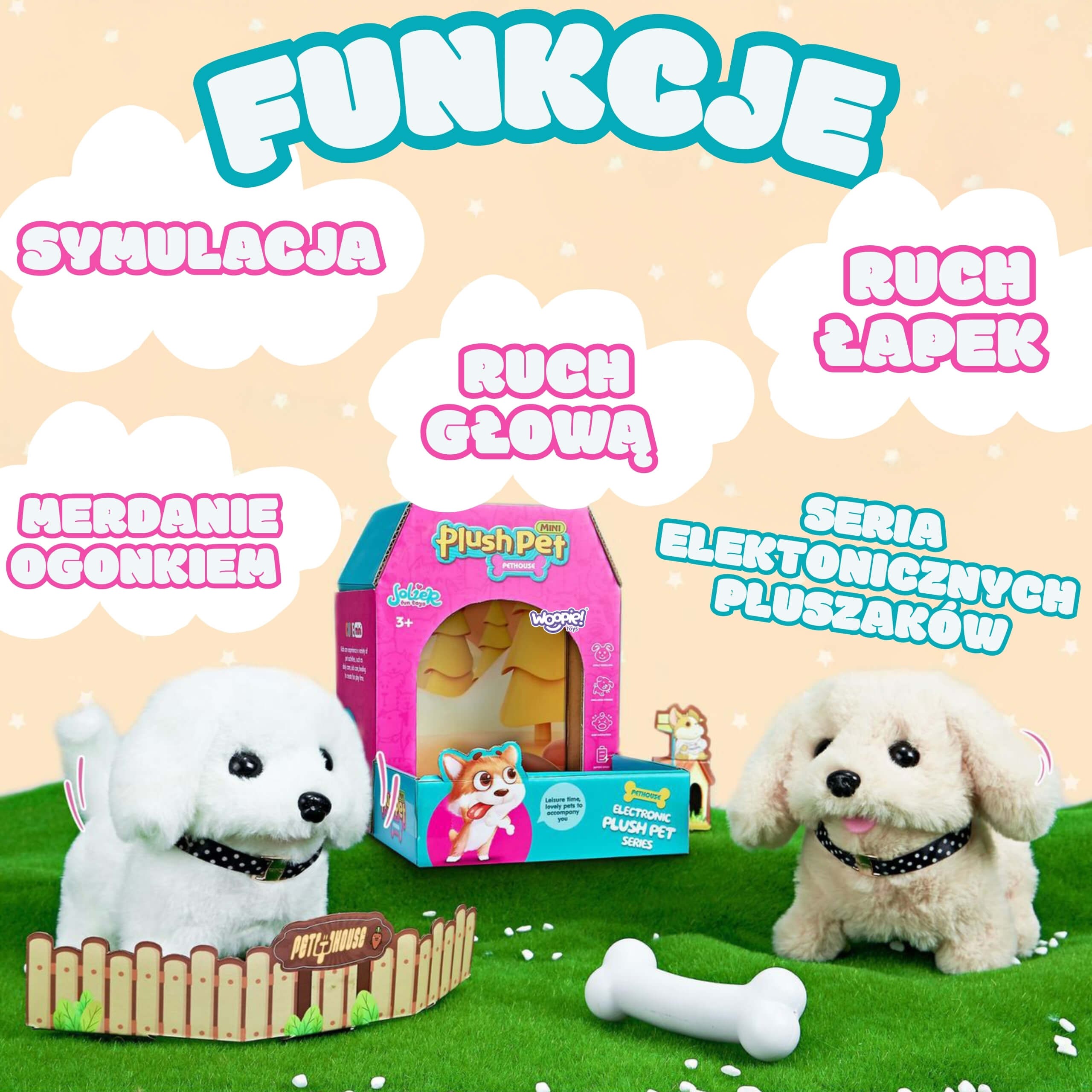 WOOPIE Interactive Plush Dog with Bone Bichon Golden Retriever - Slika 7