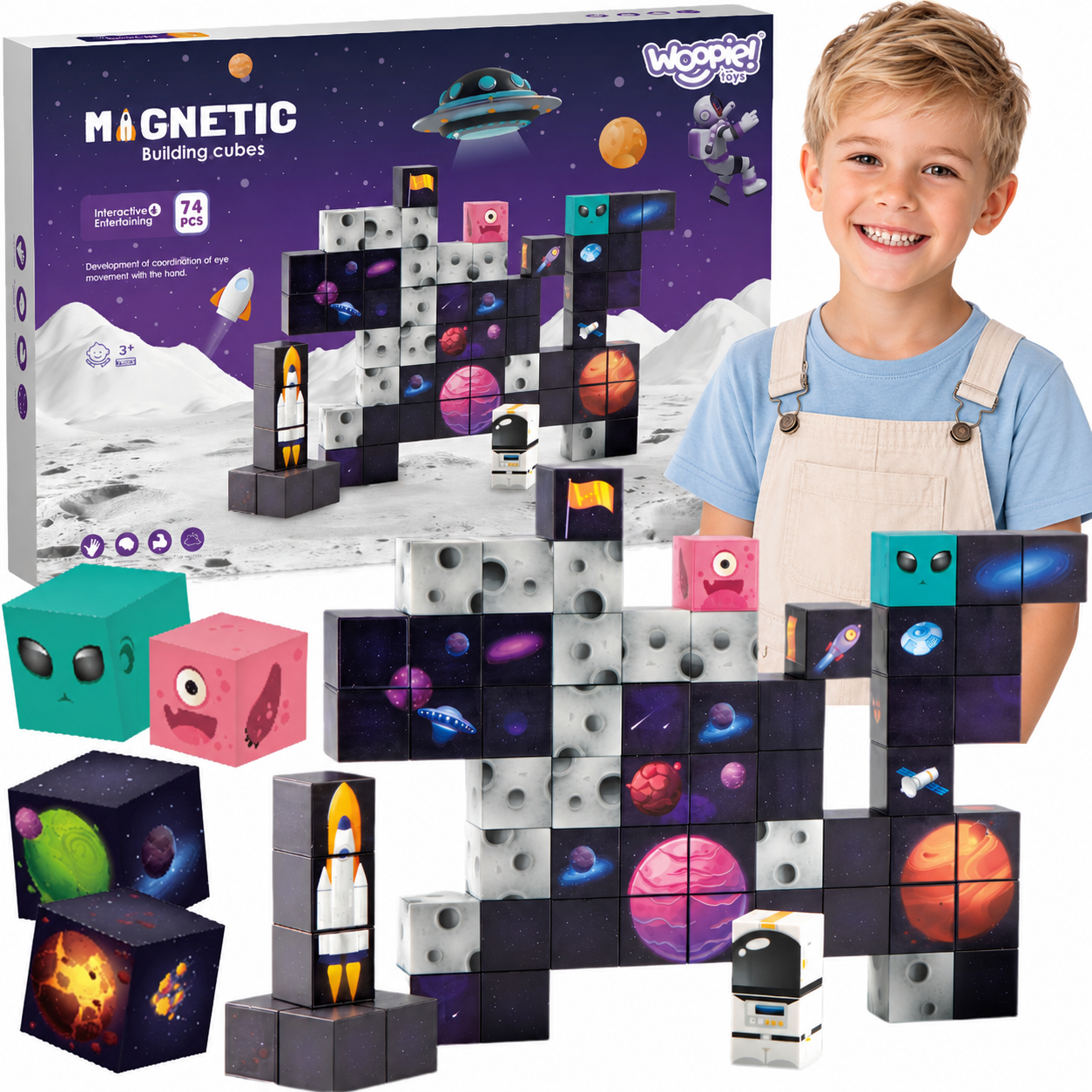 WOOPIE Magnetic Construction Cubes Cosmos 74 pcs.