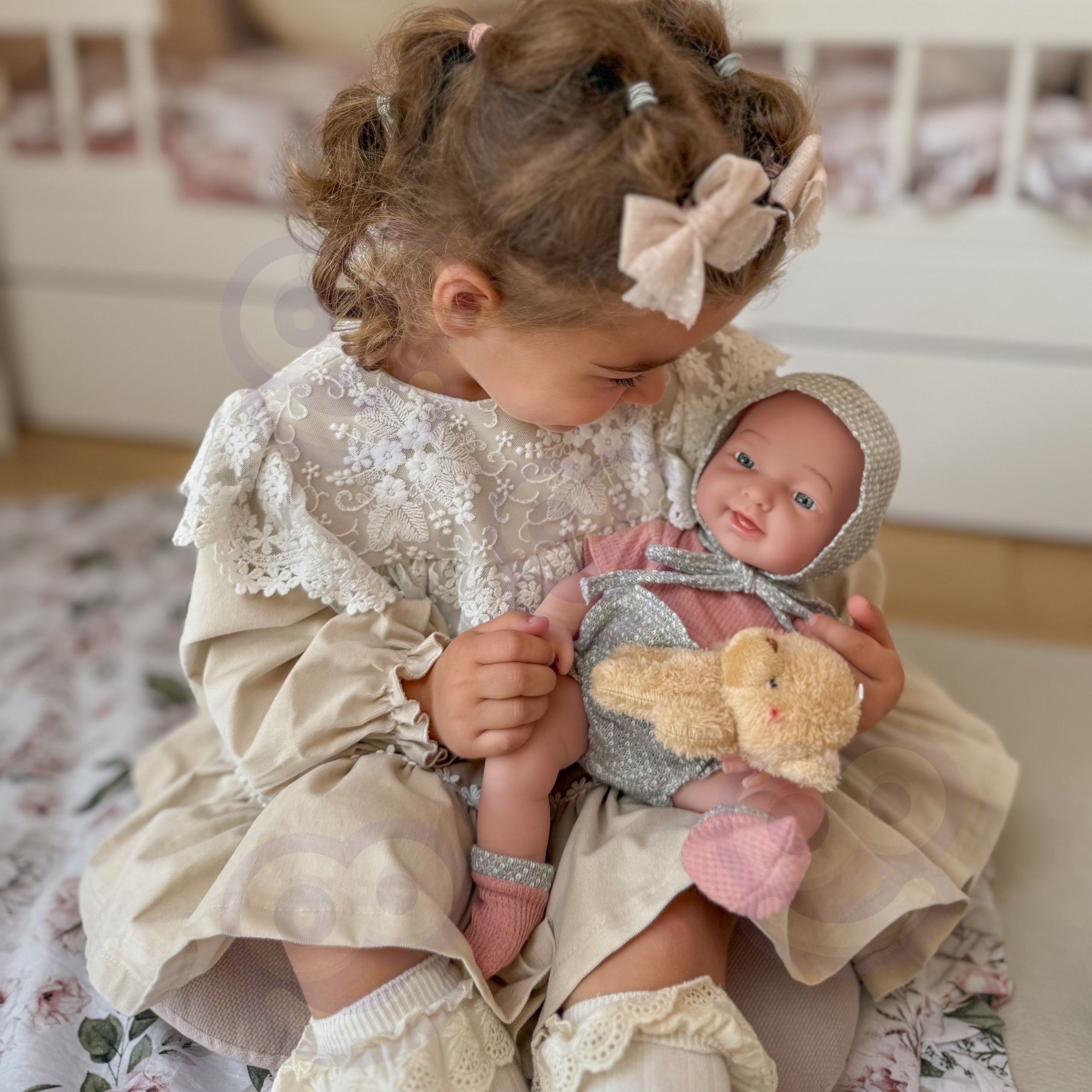 WOOPIE ROYAL Baby Doll 36 cm in Teddy Bear Outfit Feeding Accessories - Slika 4