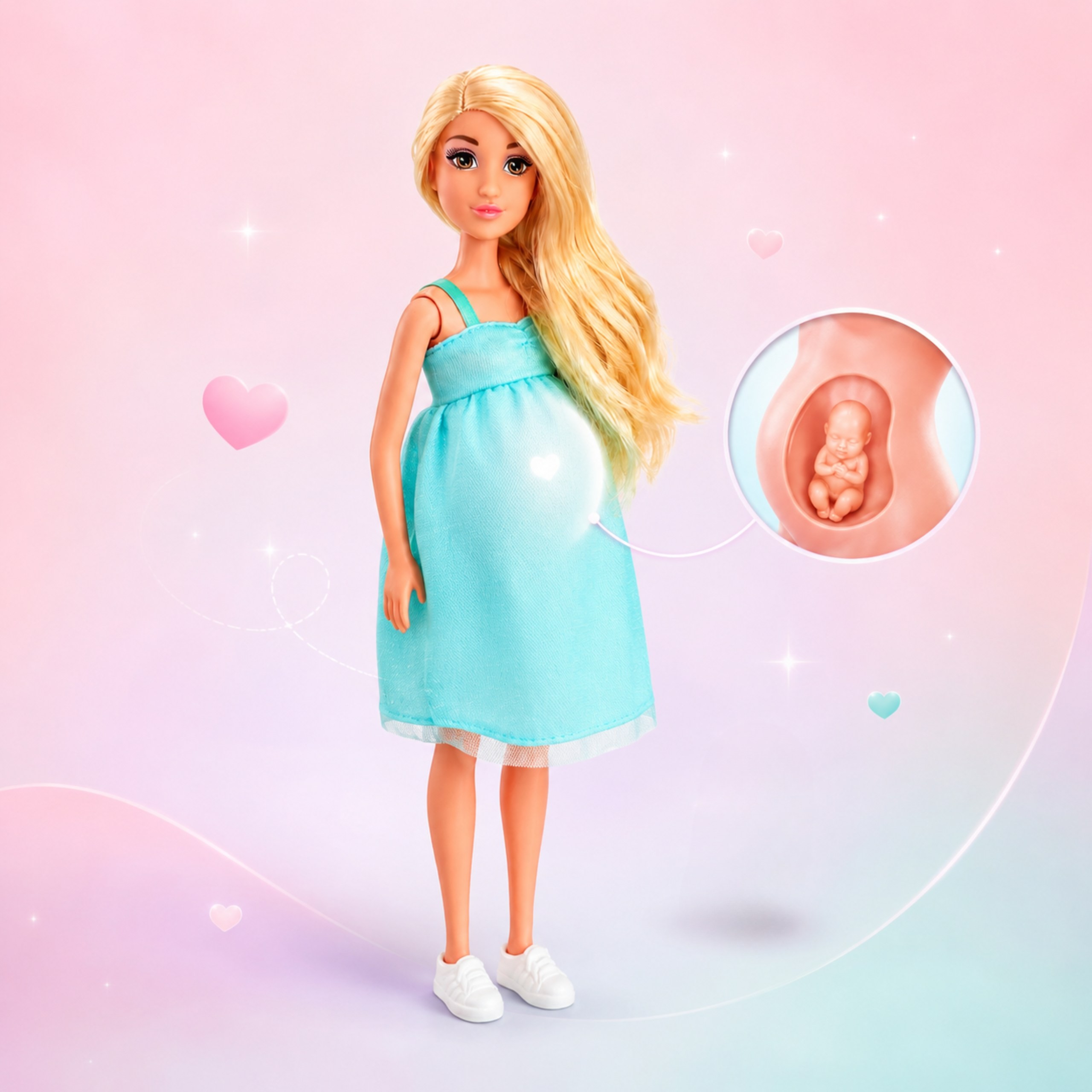 WOOPIE ROYAL Lily Doll with Pregnant Belly Baby Blue Dress - Slika 3