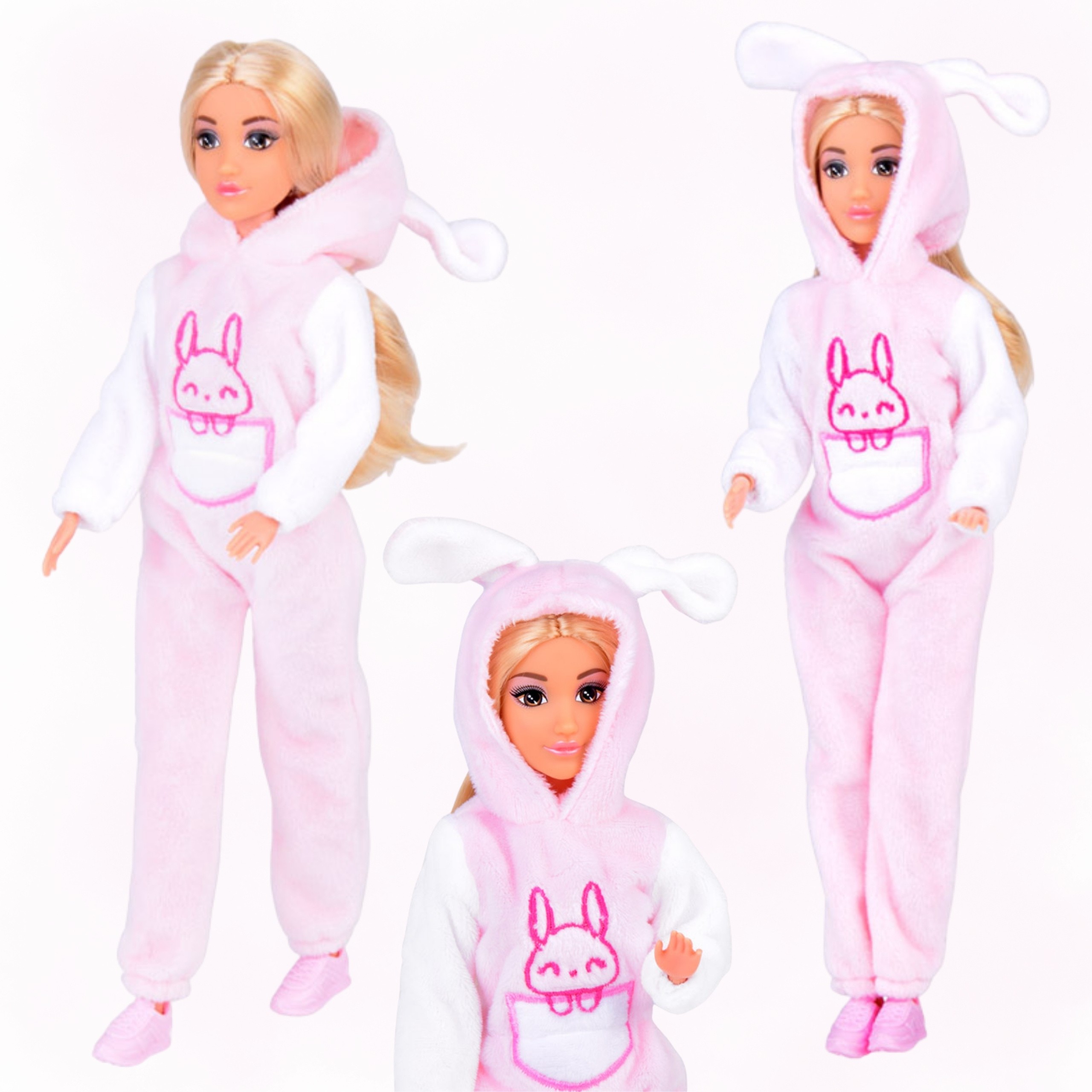 WOOPIE ROYAL Dolls Overalls Pink Bunnies Set of 2 - Slika 3