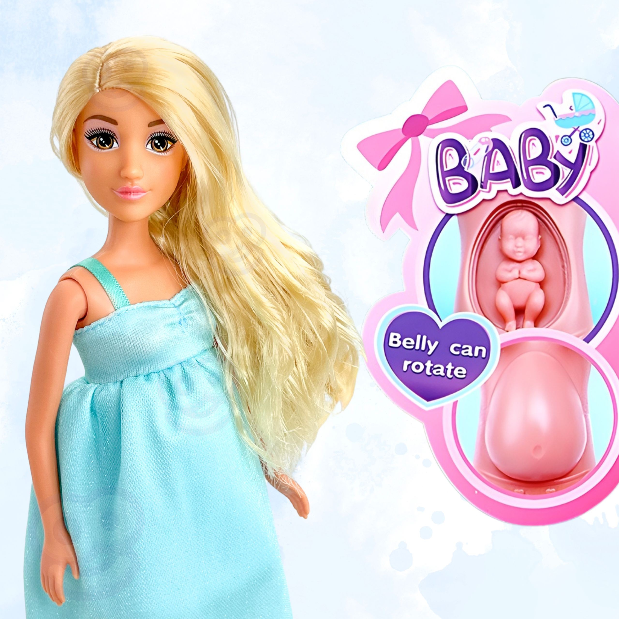 WOOPIE ROYAL Lily Doll with Pregnant Belly Baby Blue Dress - Slika 5