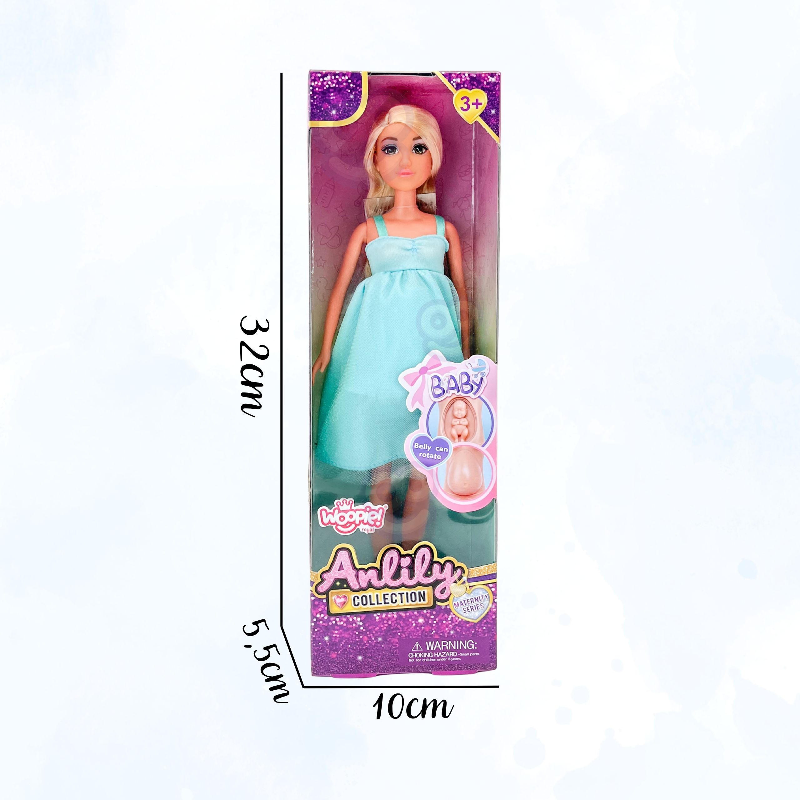 WOOPIE ROYAL Lily Doll with Pregnant Belly Baby Blue Dress - Slika 7