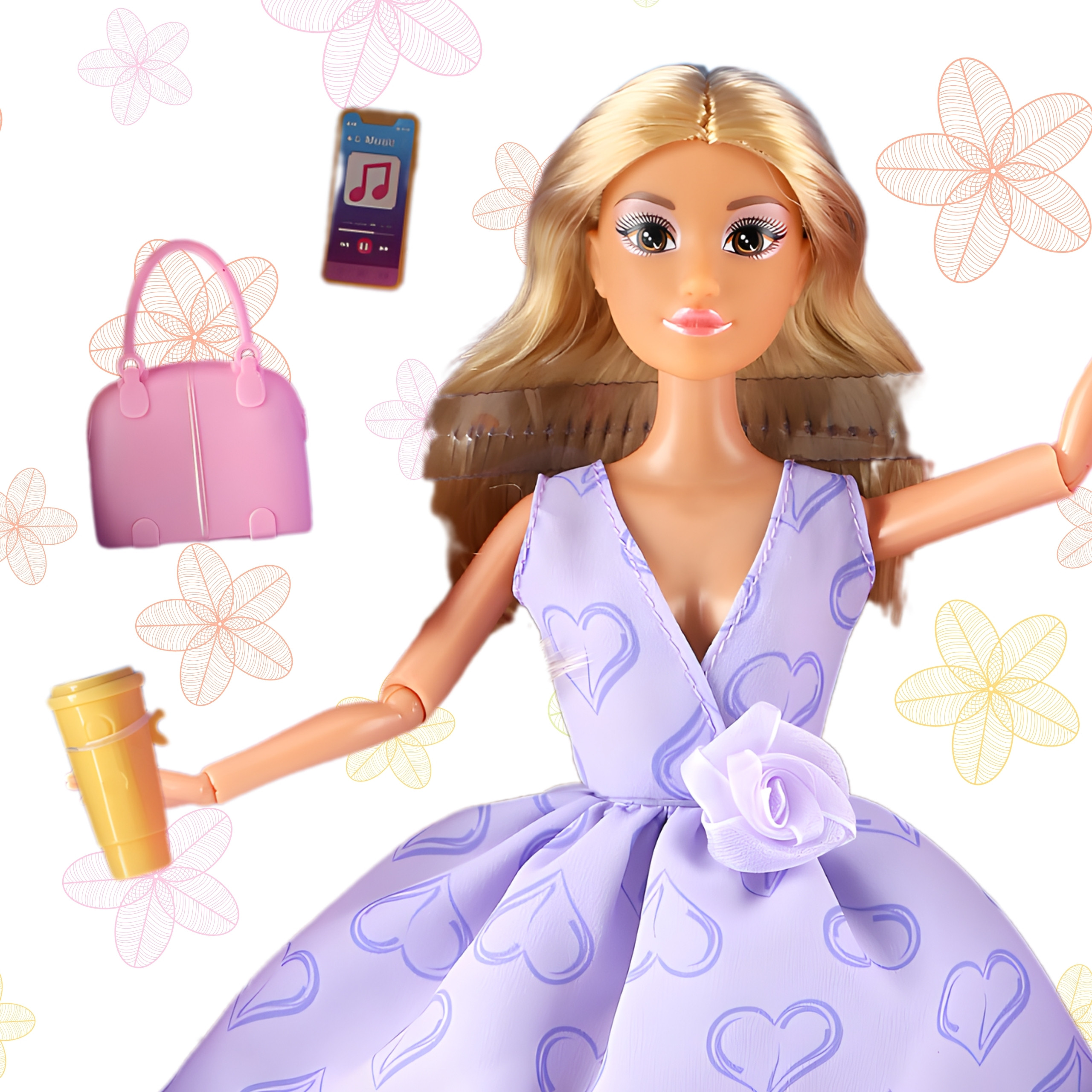 WOOPIE ROYAL Lily Doll Long Blonde Hair 30cm Lavender Dress Accessories - Slika 3