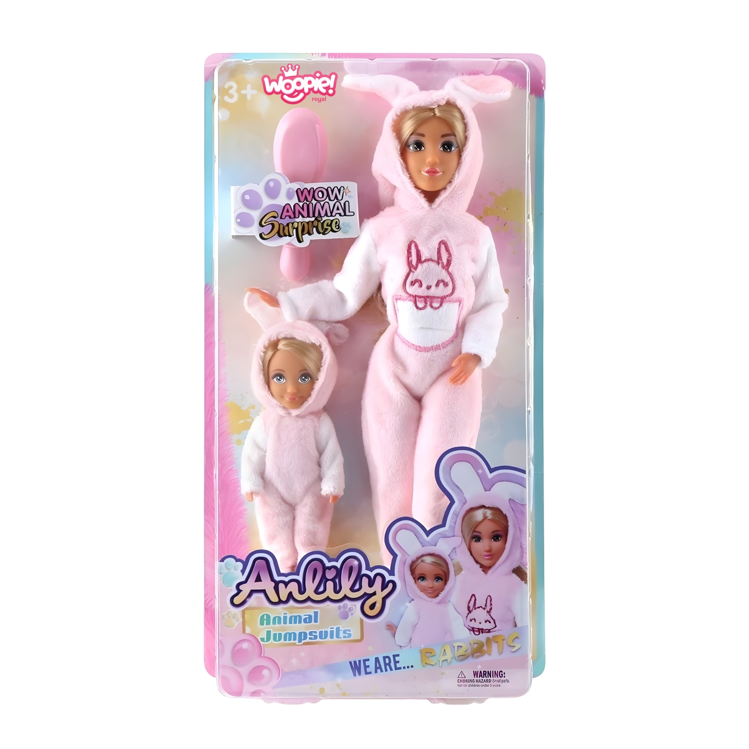 WOOPIE ROYAL Dolls Overalls Pink Bunnies Set of 2 - Slika 5