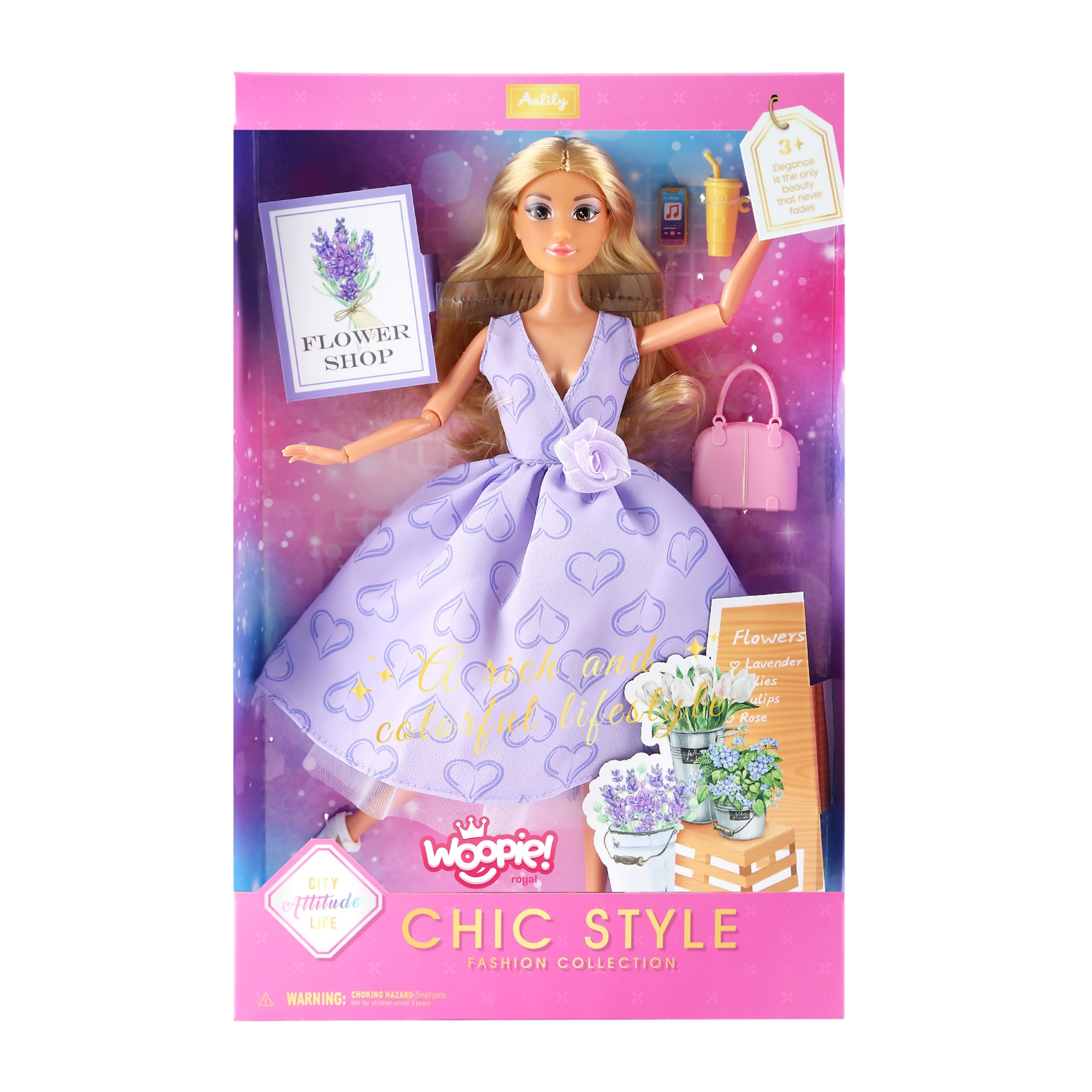 WOOPIE ROYAL Lily Doll Long Blonde Hair 30cm Lavender Dress Accessories - Slika 4