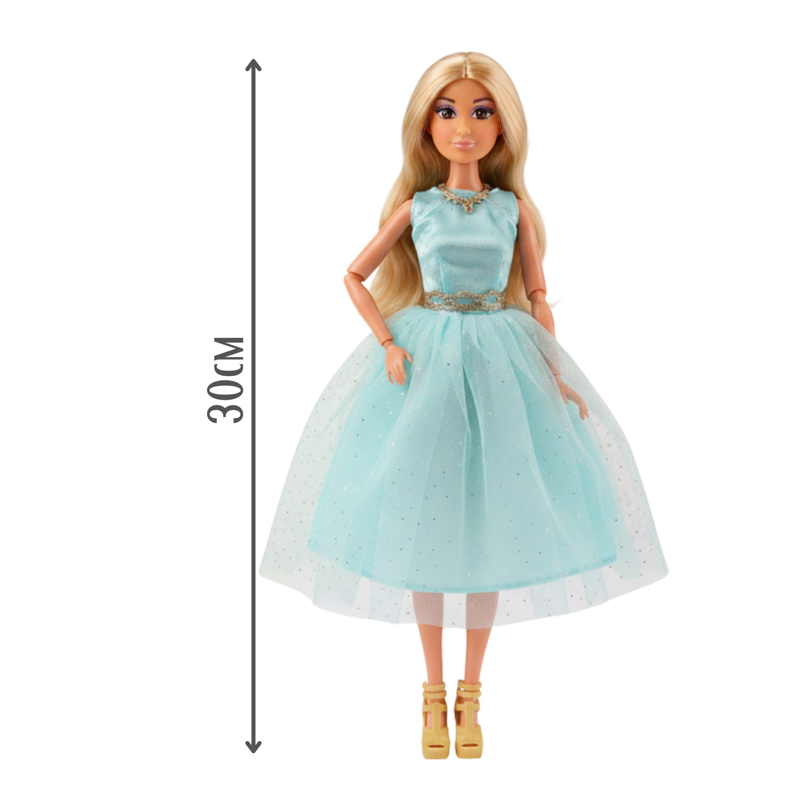 WOOPIE ROYAL Lily Doll 30 cm Long Blonde Hair Elegant Turquoise Dress - Slika 4