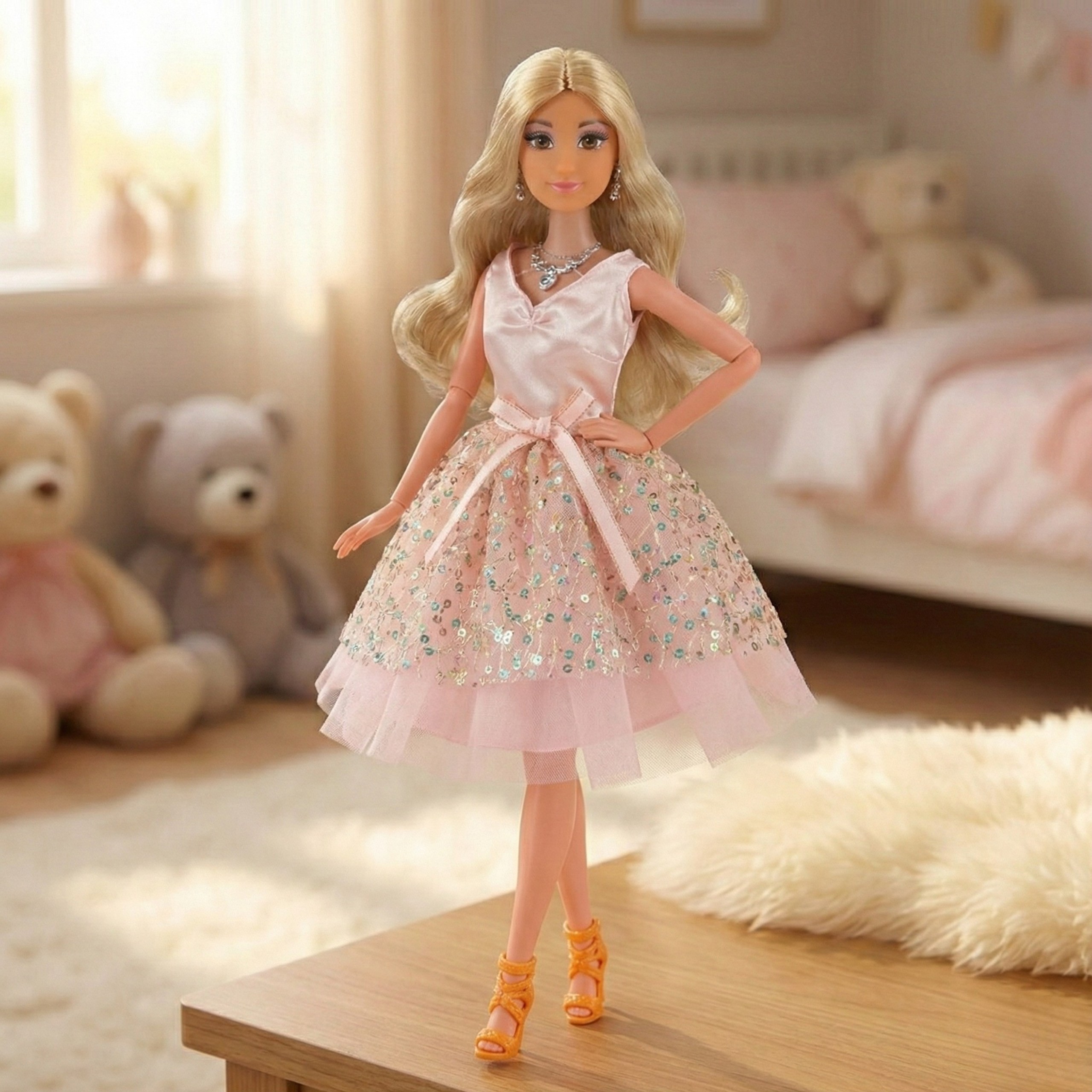 WOOPIE ROYAL Lily Doll 30 cm Long Blonde Hair Pink Dress Jewelry - Slika 4