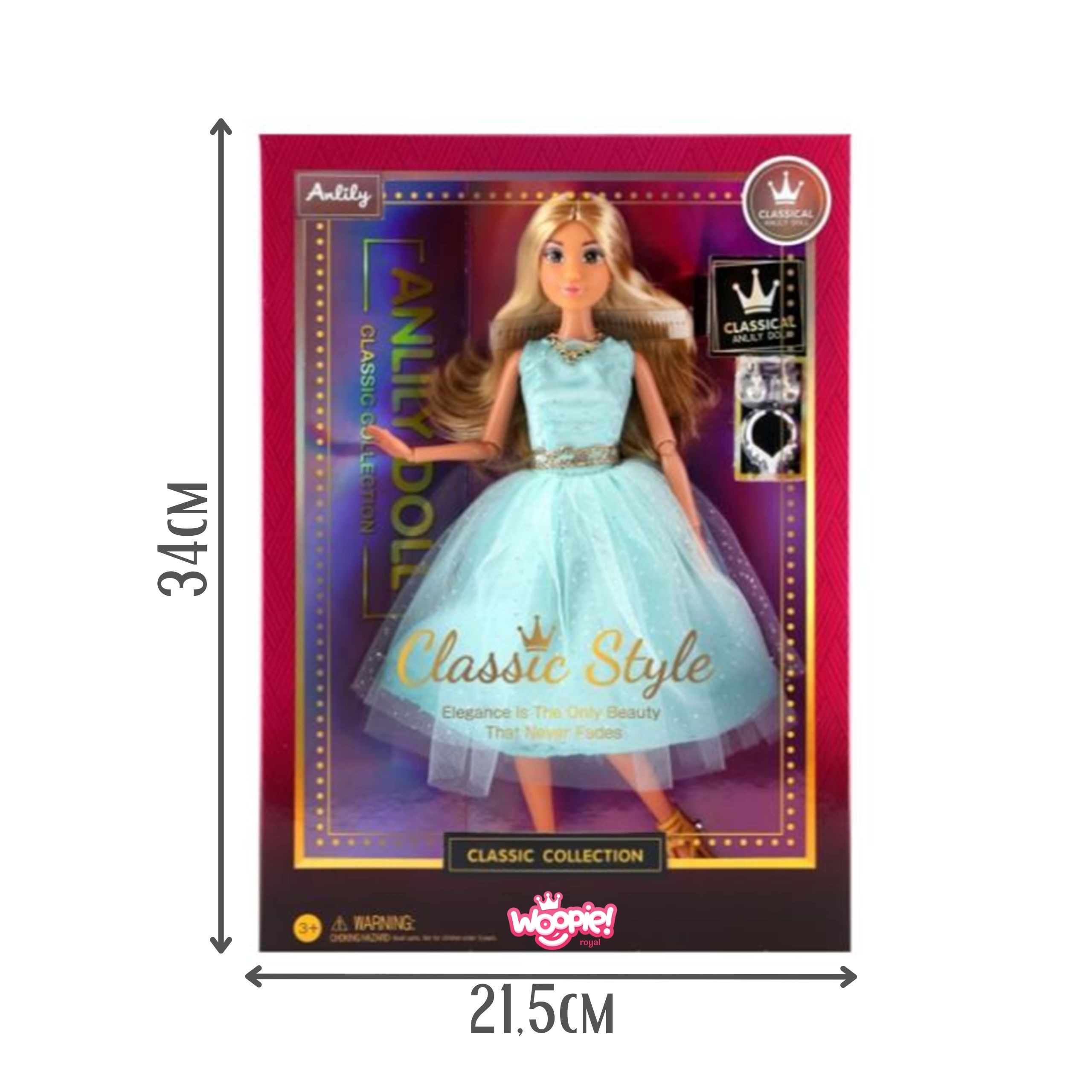 WOOPIE ROYAL Lily Doll 30 cm Long Blonde Hair Elegant Turquoise Dress - Slika 5